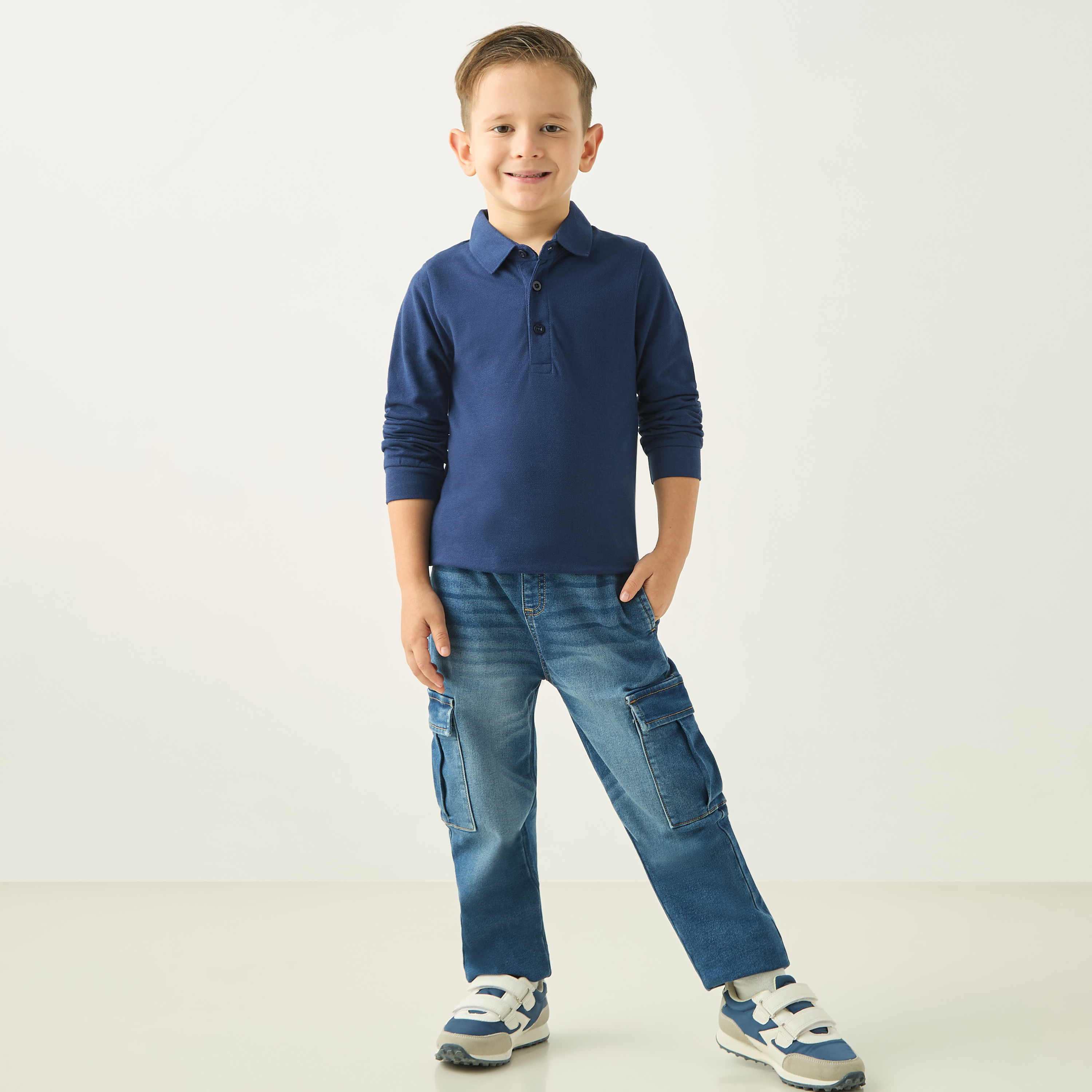 Juniors Solid Polo T-shirt with Long Sleeves-boys-clothing-tshirtsandpolos-image-2