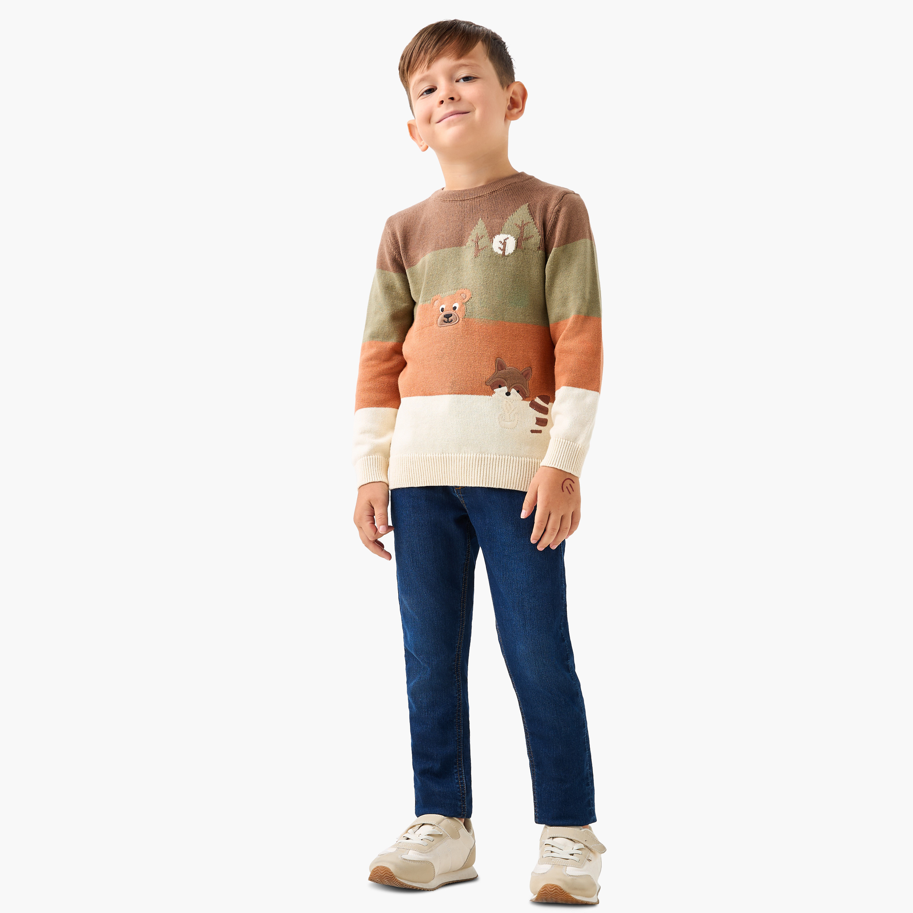 Juniors Colourblock Crew Neck Jumper with Long Sleeves-baby-boys-clothing-winterwear-jumpersandcardigans-image-2