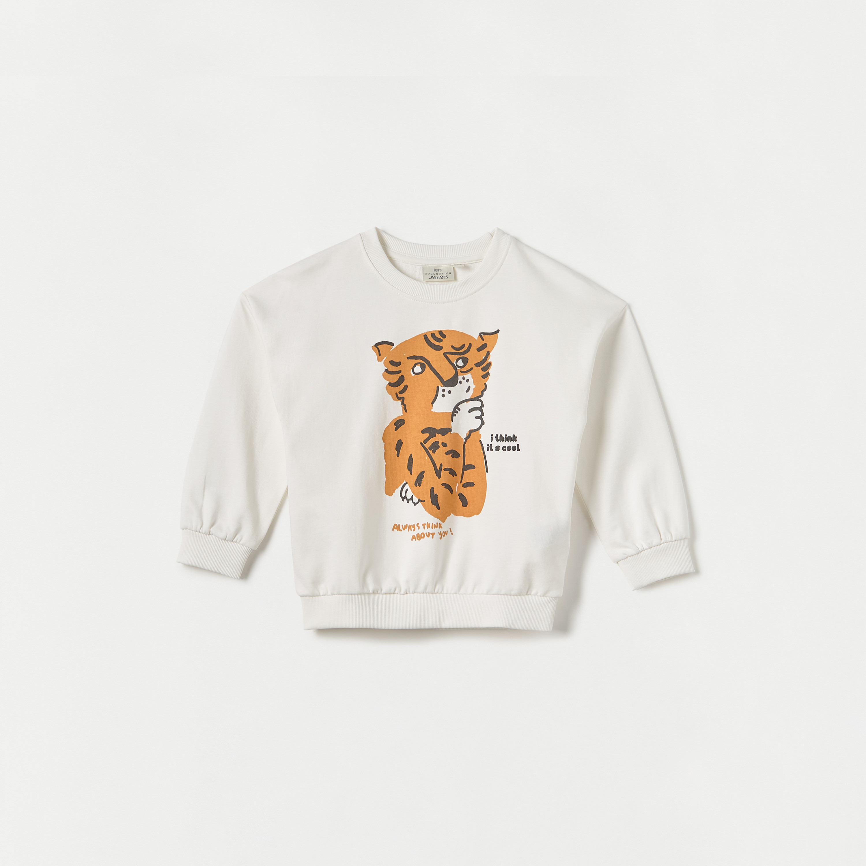 Buy Juniors Tiger Print Pullover Sweatshirt with Long Sleeves Online for Boys Centrepoint Bahrain