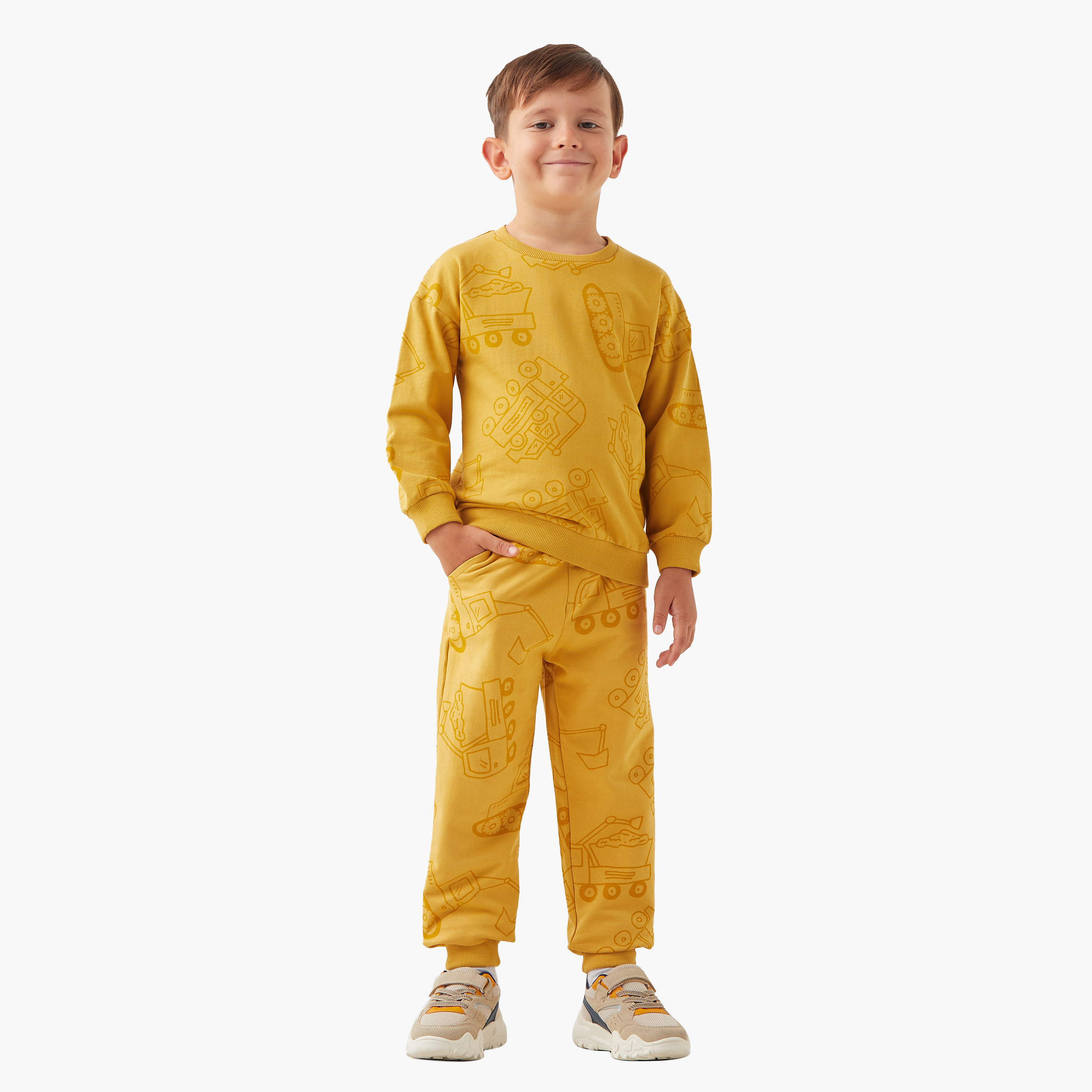 Juniors All-Over Vehicle Print Long Sleeves Sweatshirt and Joggers Set-boys-clothing-setsandcoords-image-1