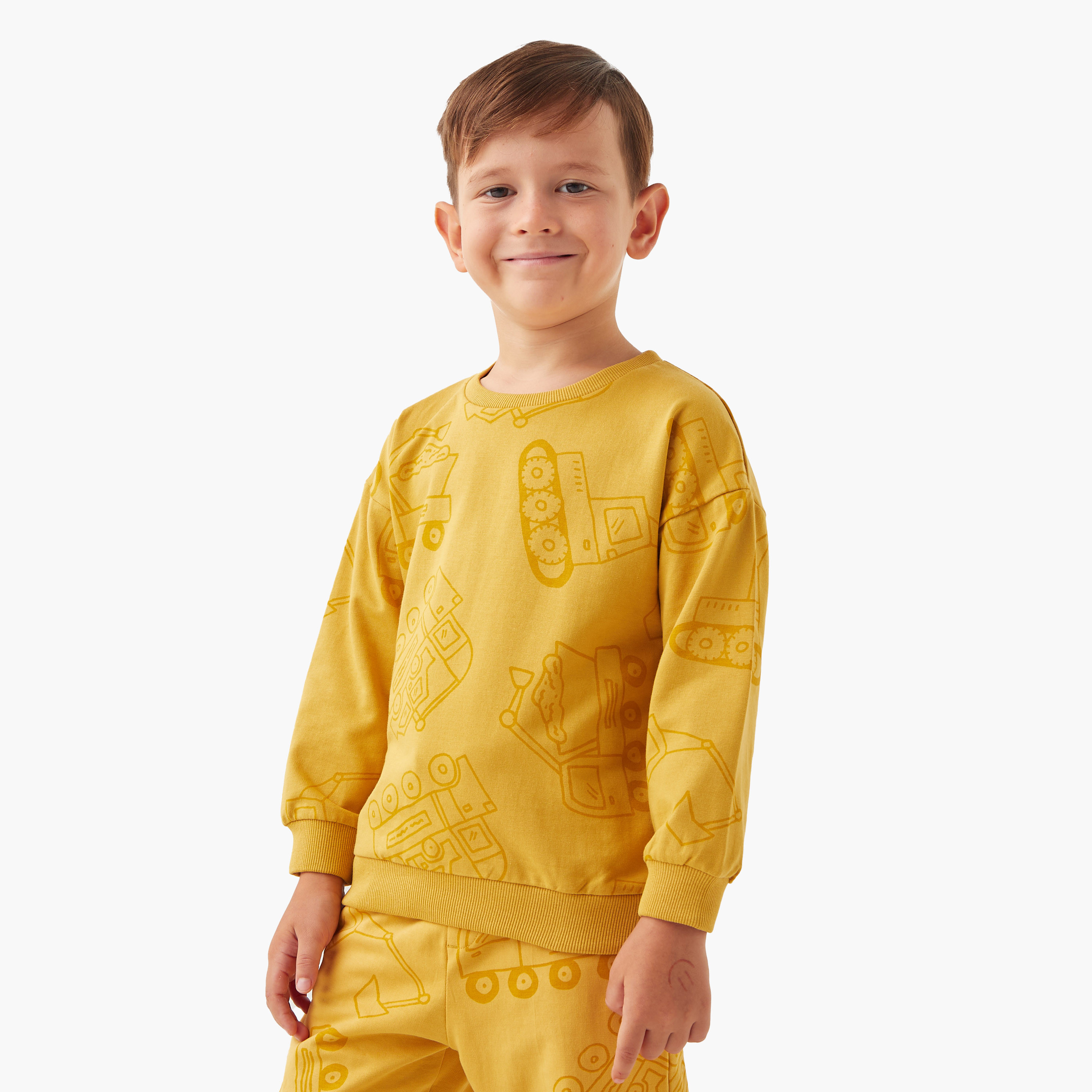 Juniors All-Over Vehicle Print Long Sleeves Sweatshirt and Joggers Set-boys-clothing-setsandcoords-image-4