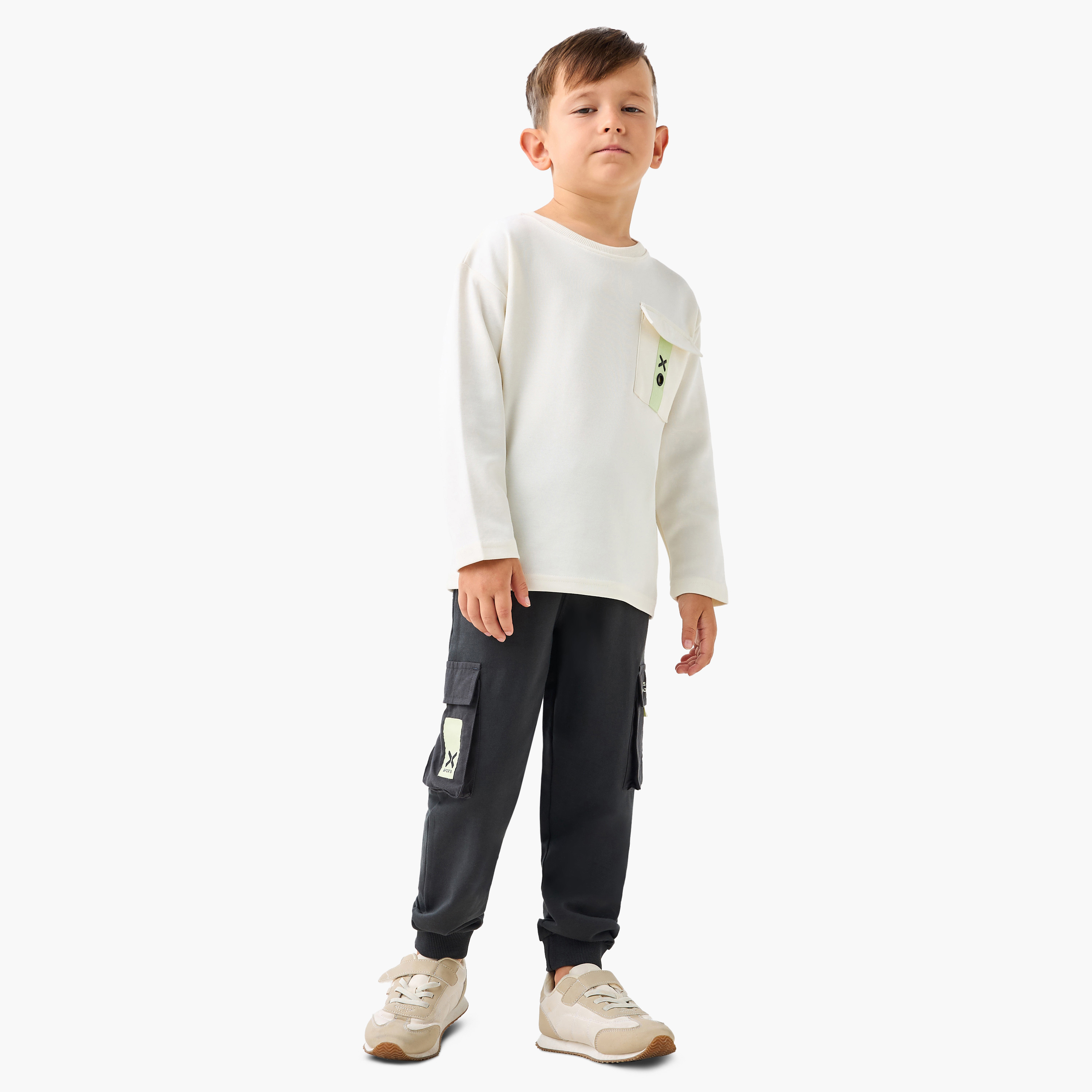 XYZ Solid Crew Neck T-shirt with Long Sleeves-boys-clothing-sportswear-tops-image-2