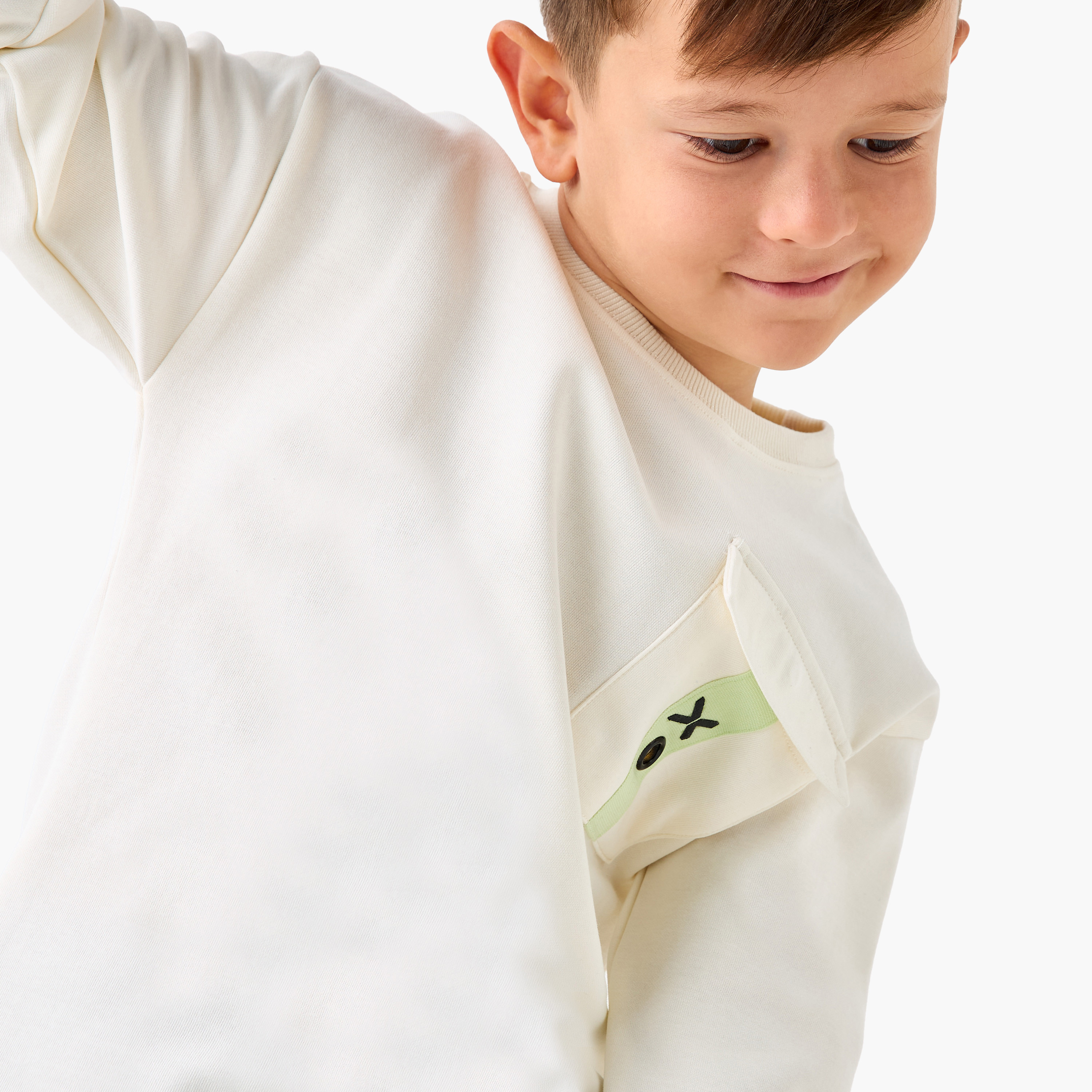 XYZ Solid Crew Neck T-shirt with Long Sleeves-boys-clothing-sportswear-tops-image-4