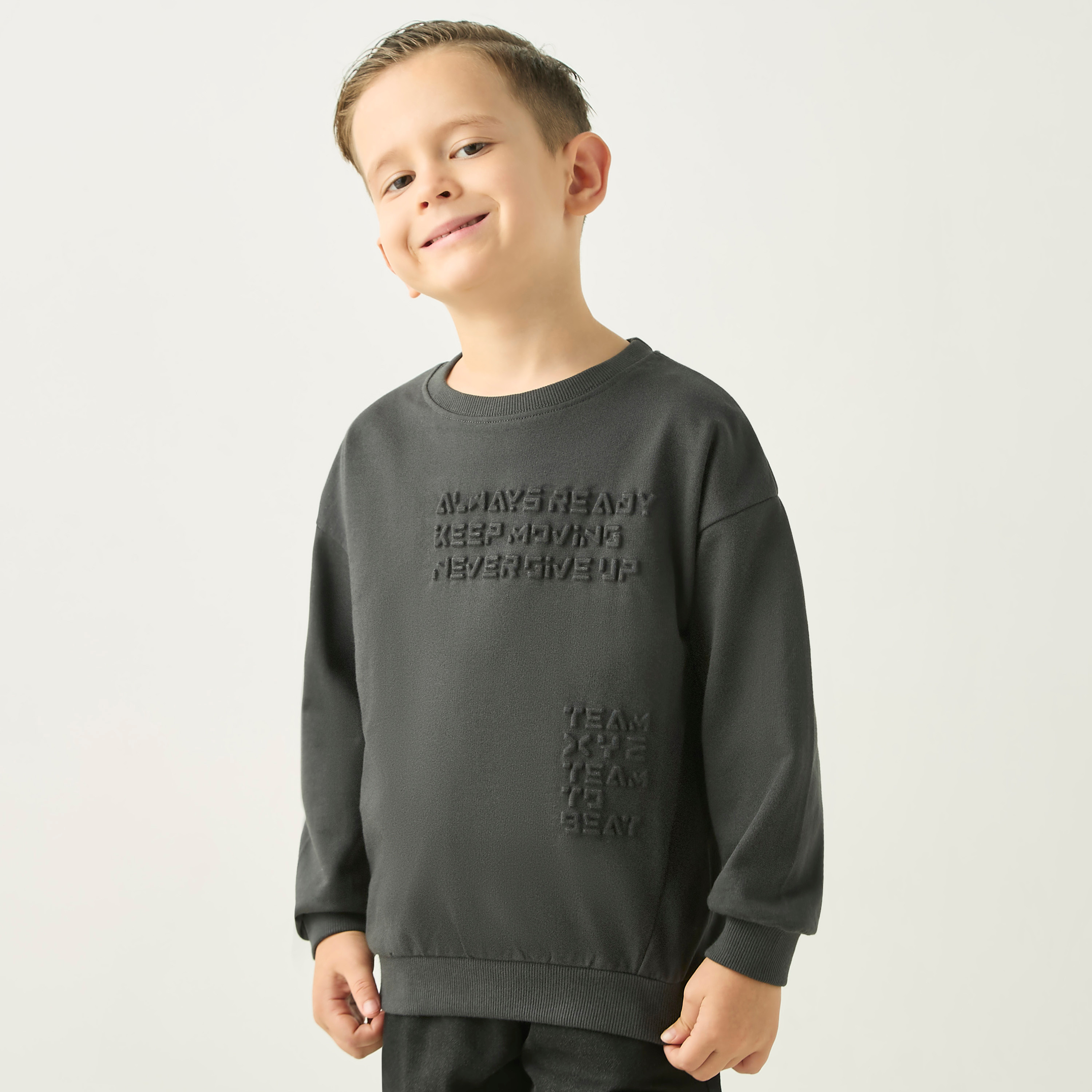 XYZ Slogan Embossed Sweatshirt with Long Sleeves-boys-clothing-sweatshirts-image-1