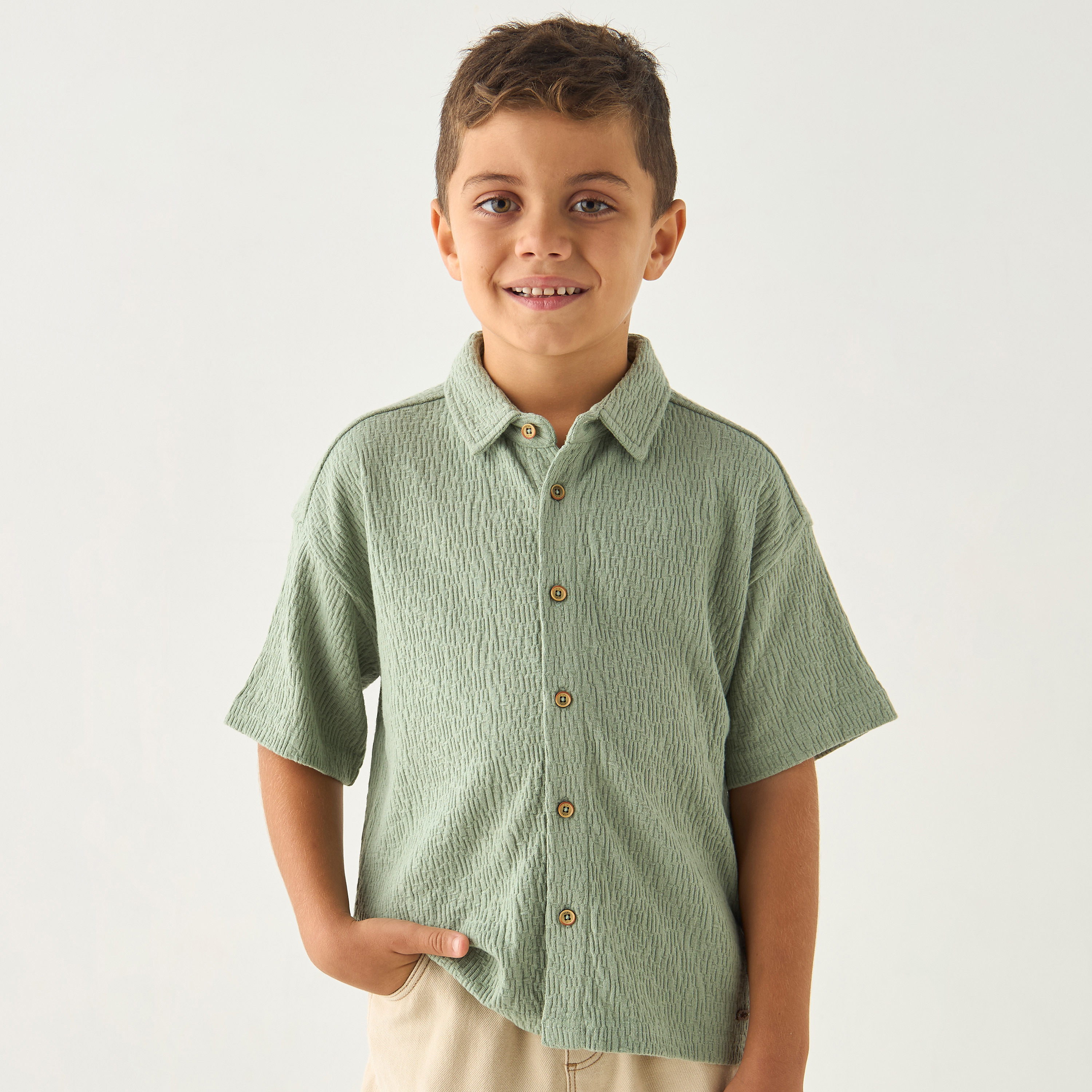Eligo Textured Shirt with Short Sleeves-boys-clothing-shirts-image-1