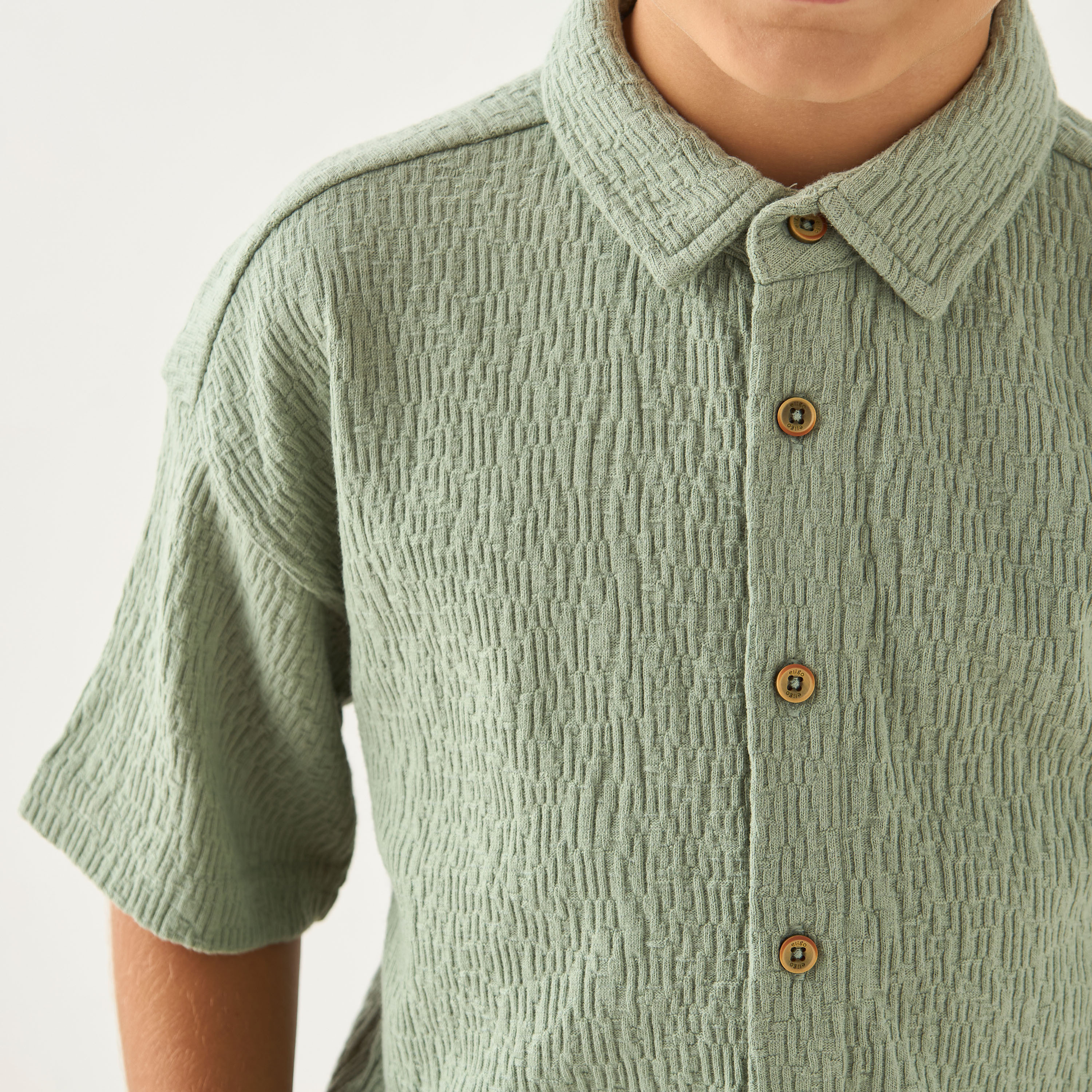 Eligo Textured Shirt with Short Sleeves-boys-clothing-shirts-image-4