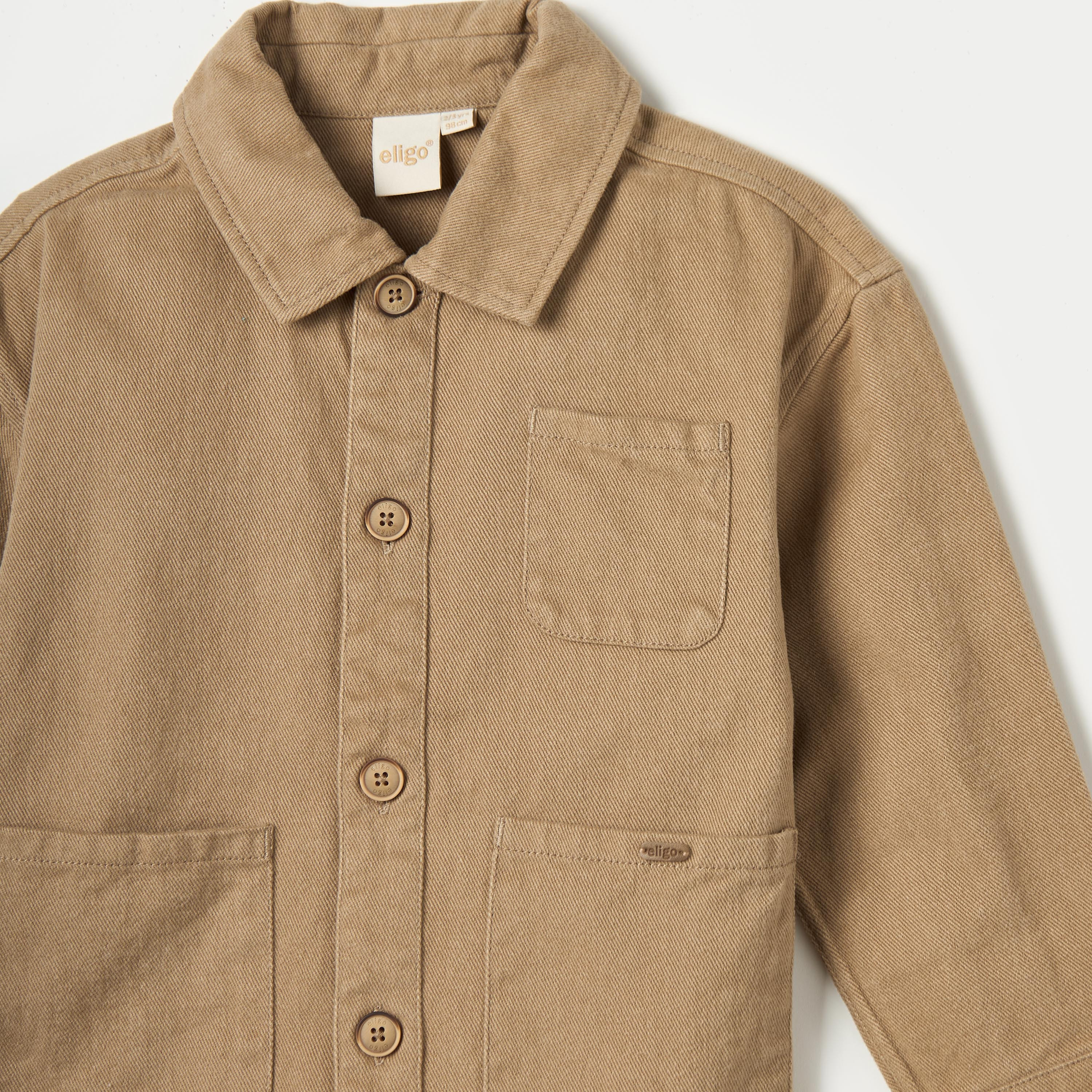 Eligo Solid Shirt with Long Sleeves and Pockets-cpbaby-clothing-boys-tops-shirts-image-3