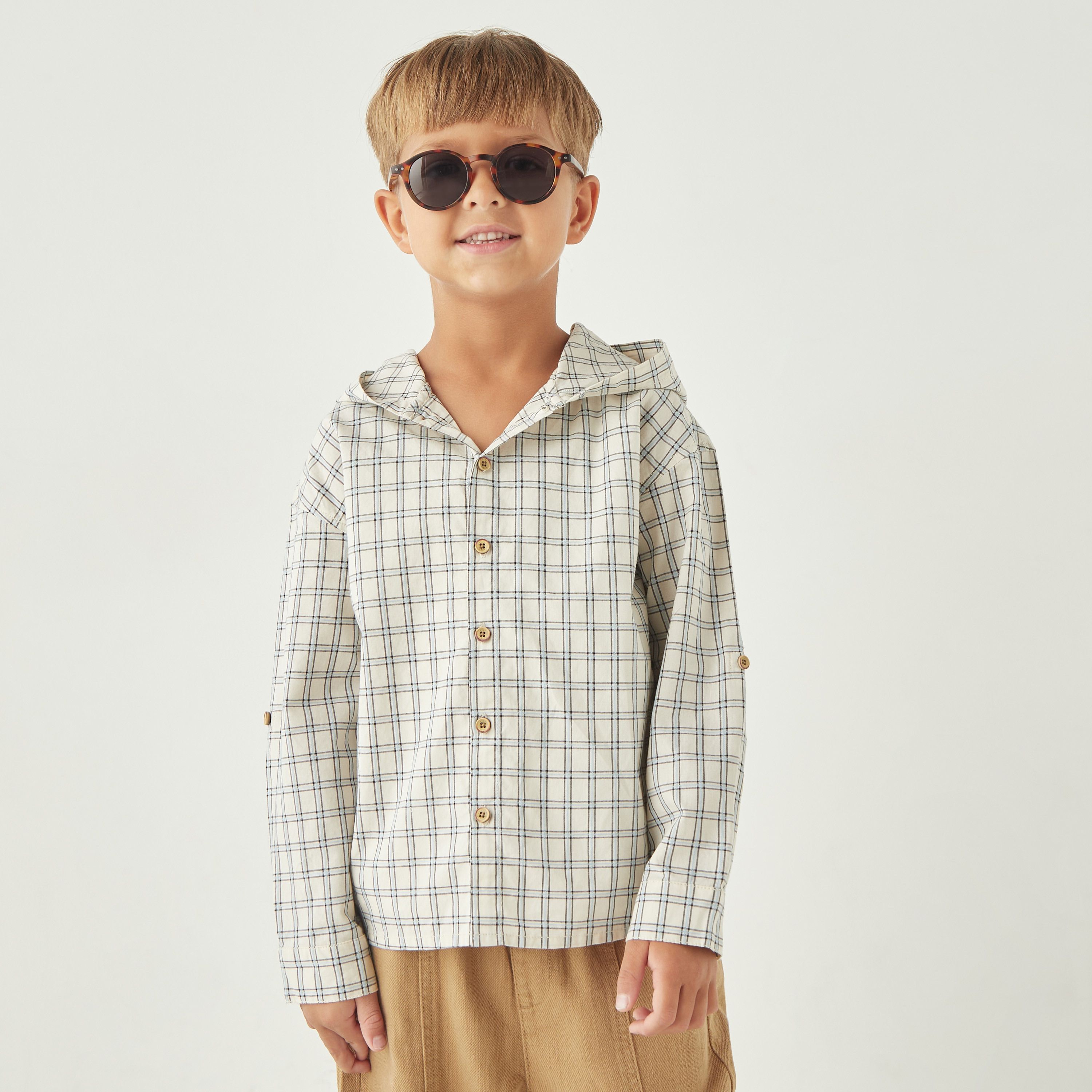 Eligo Checked Hooded Long Sleeves Shirt-boys-clothing-shirts-image-1