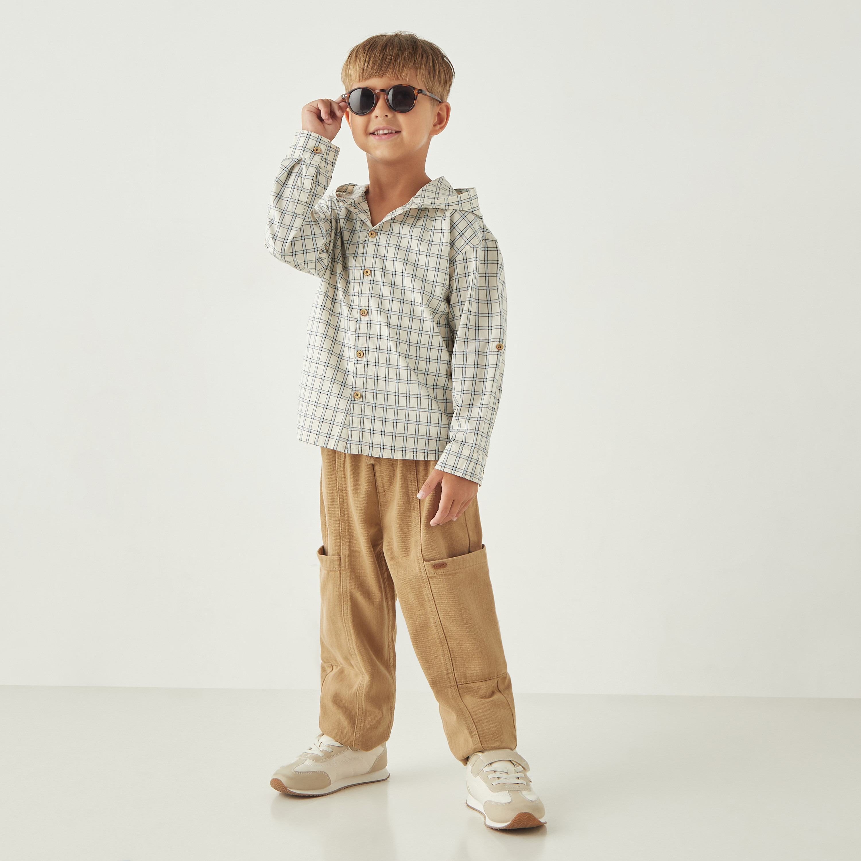 Eligo Checked Hooded Long Sleeves Shirt-boys-clothing-shirts-image-2