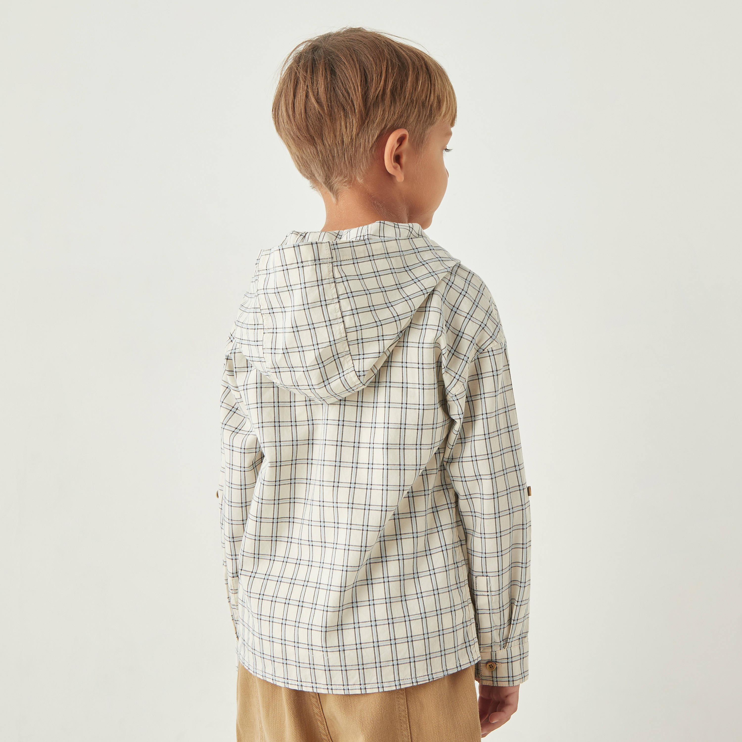 Eligo Checked Hooded Long Sleeves Shirt-boys-clothing-shirts-image-3