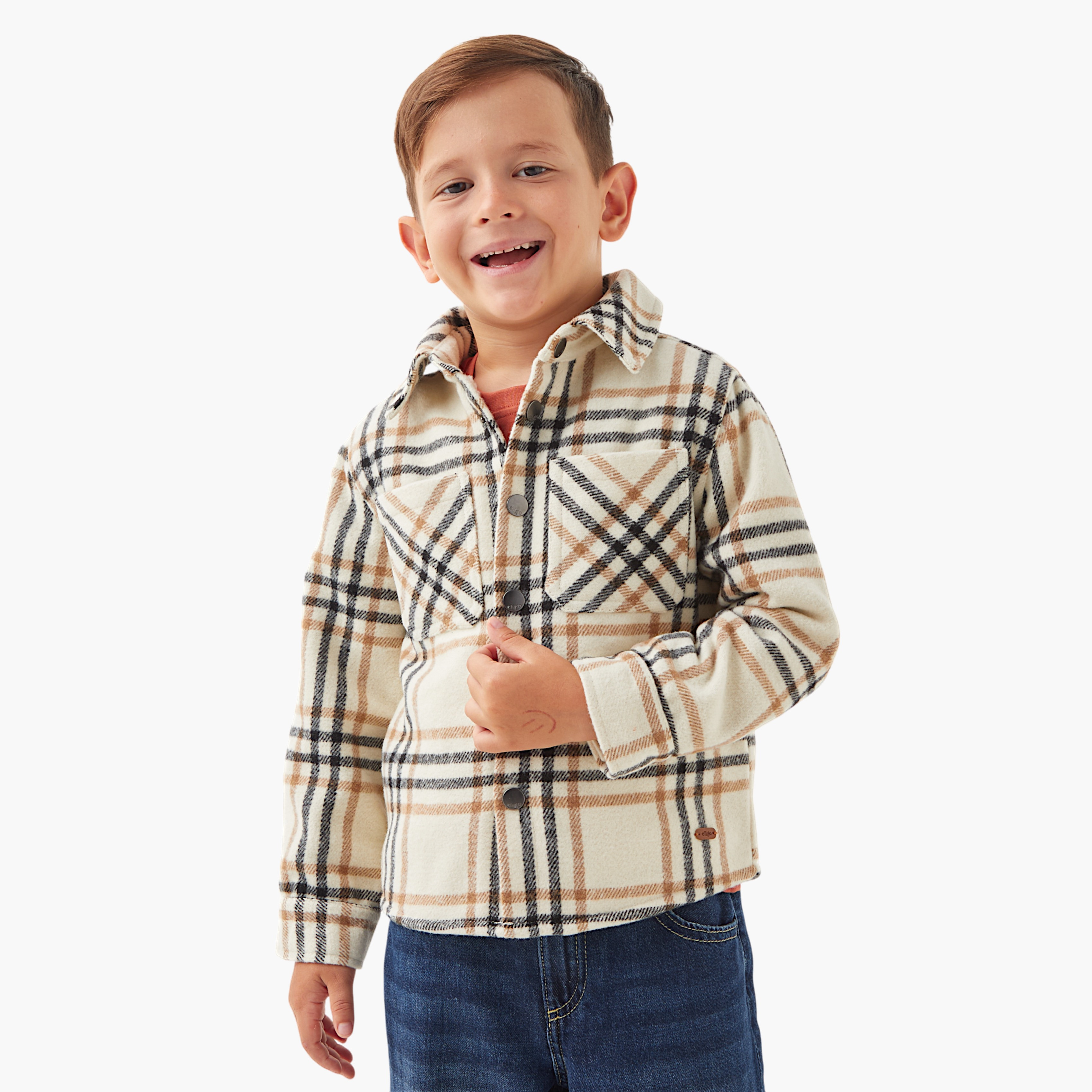 Eligo Checked Heavy Jacket with Pockets and Snap Button Closure-boys-clothing-jacketsandcoats-image-1