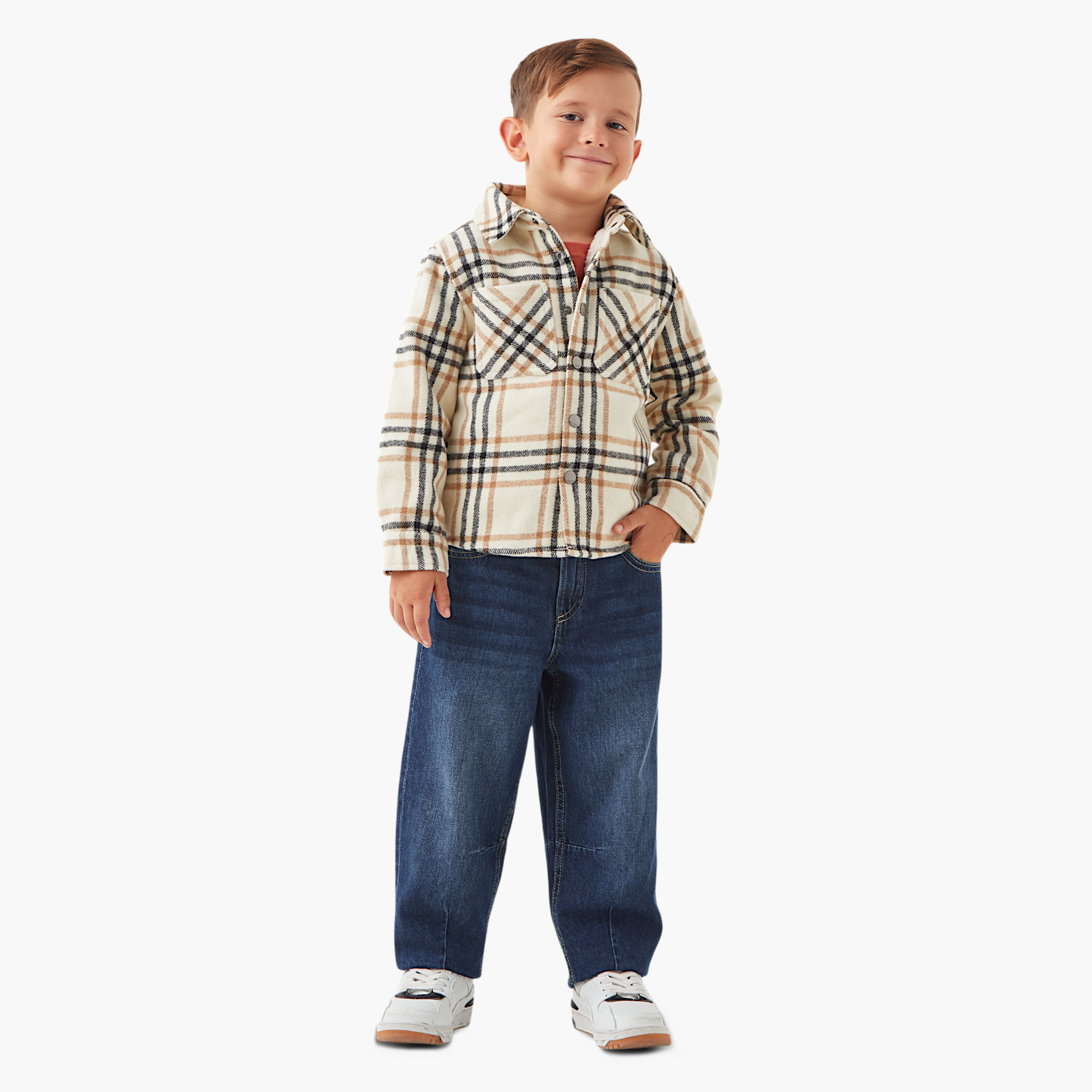Eligo Checked Heavy Jacket with Pockets and Snap Button Closure-boys-clothing-jacketsandcoats-image-2