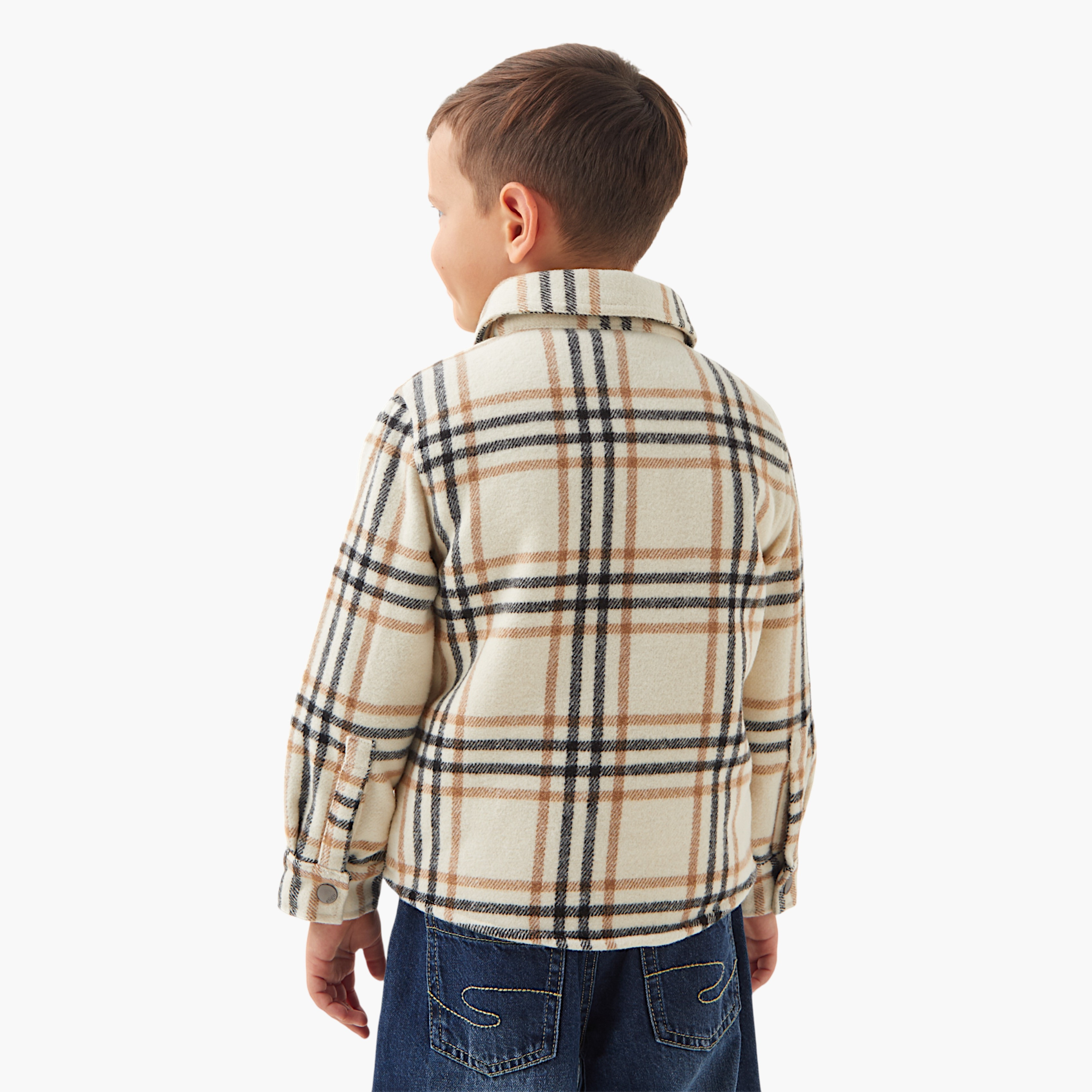 Eligo Checked Heavy Jacket with Pockets and Snap Button Closure-boys-clothing-jacketsandcoats-image-3