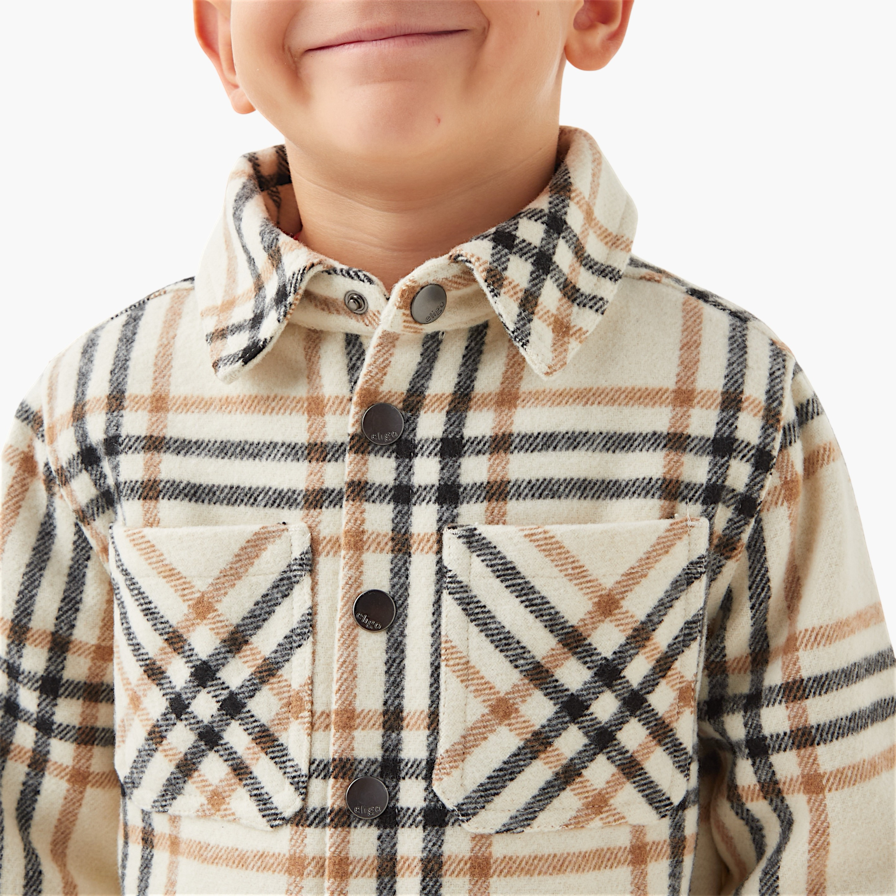 Eligo Checked Heavy Jacket with Pockets and Snap Button Closure-boys-clothing-jacketsandcoats-image-4