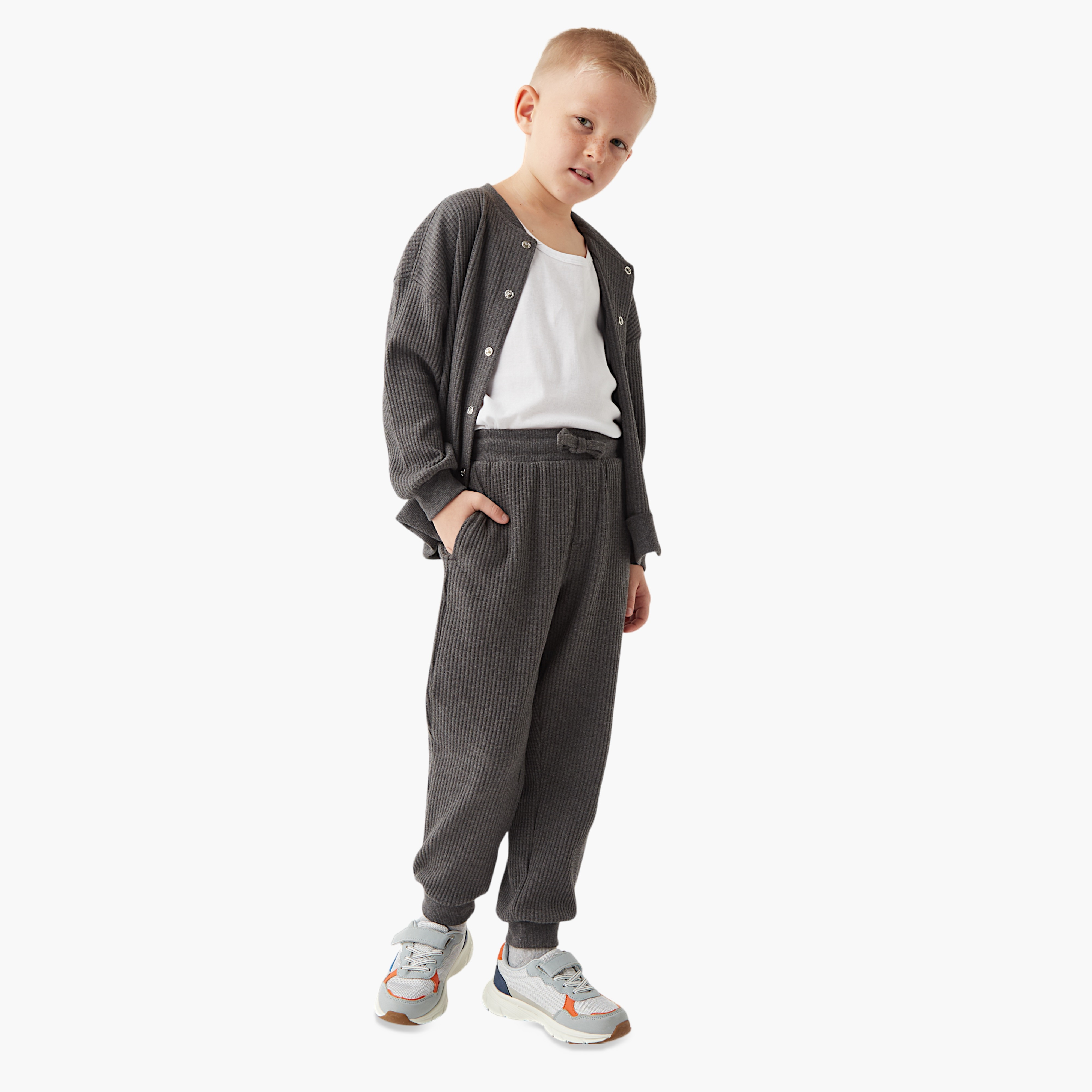 Eigo Ribbed Button Through Jacket and Joggers Set-baby-boys-clothing-winterwear-setsandcoords-image-2