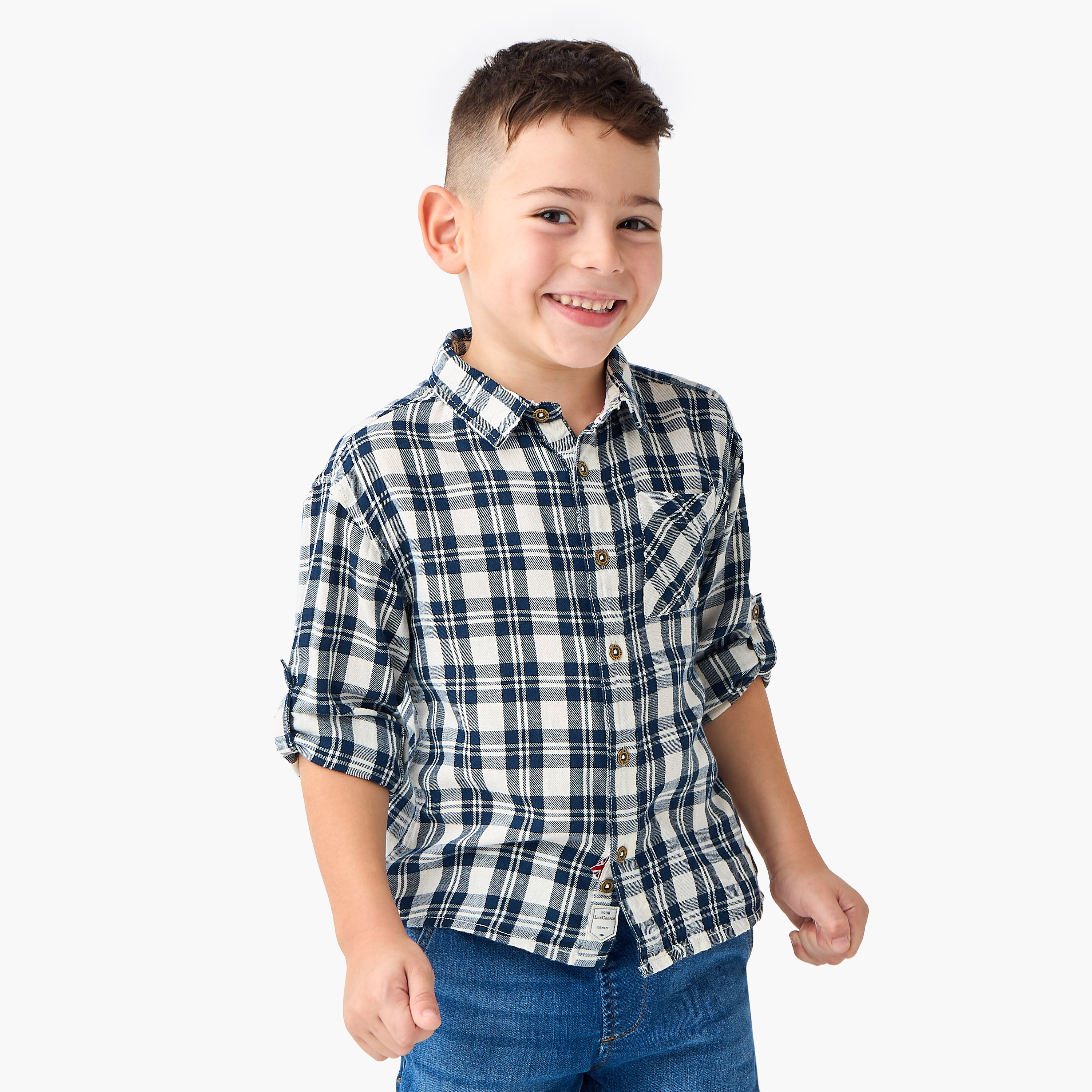 Lee Cooper Checked Shirt with Long Sleeves and Pocket-boys-clothing-shirts-image-1