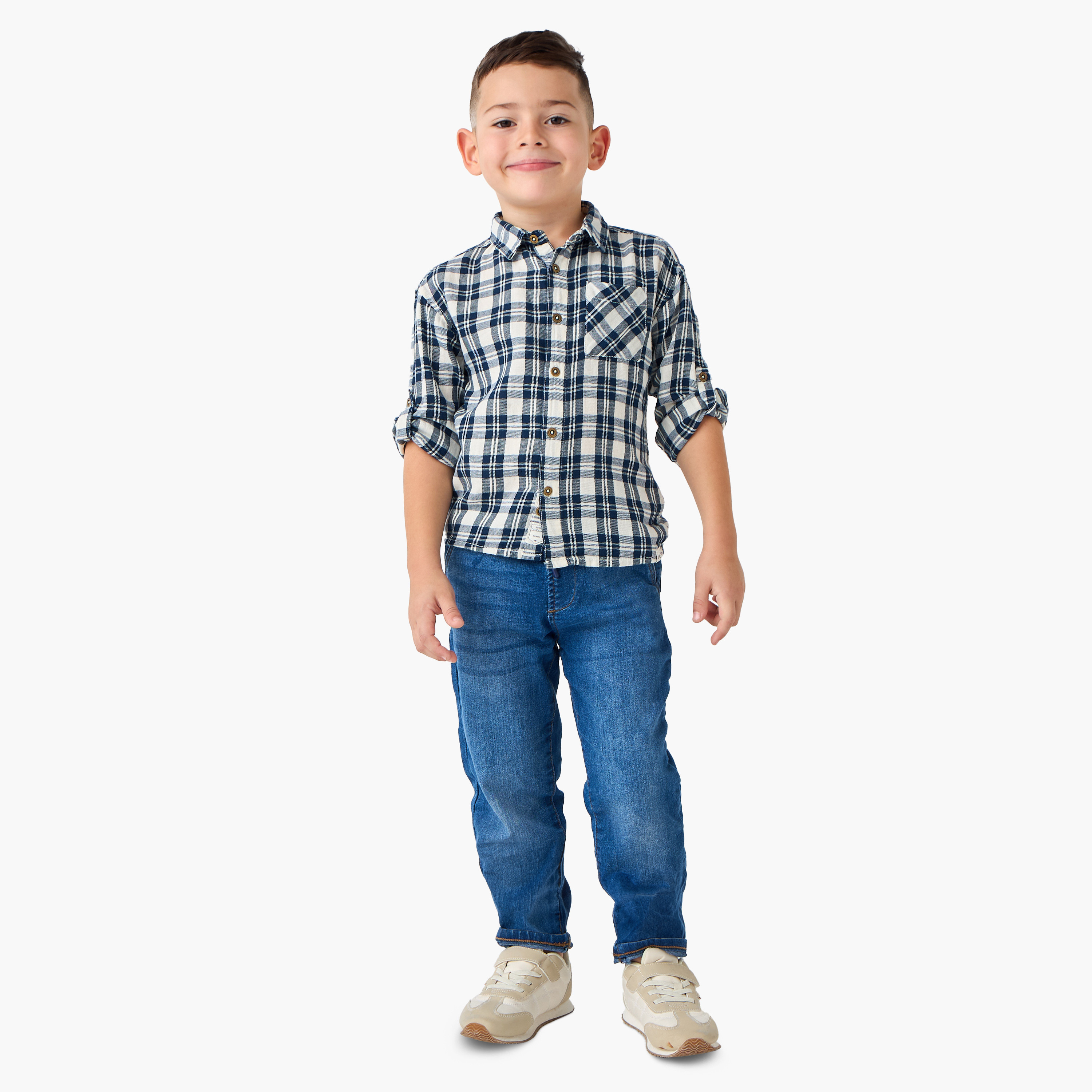 Lee Cooper Checked Shirt with Long Sleeves and Pocket-boys-clothing-shirts-image-2