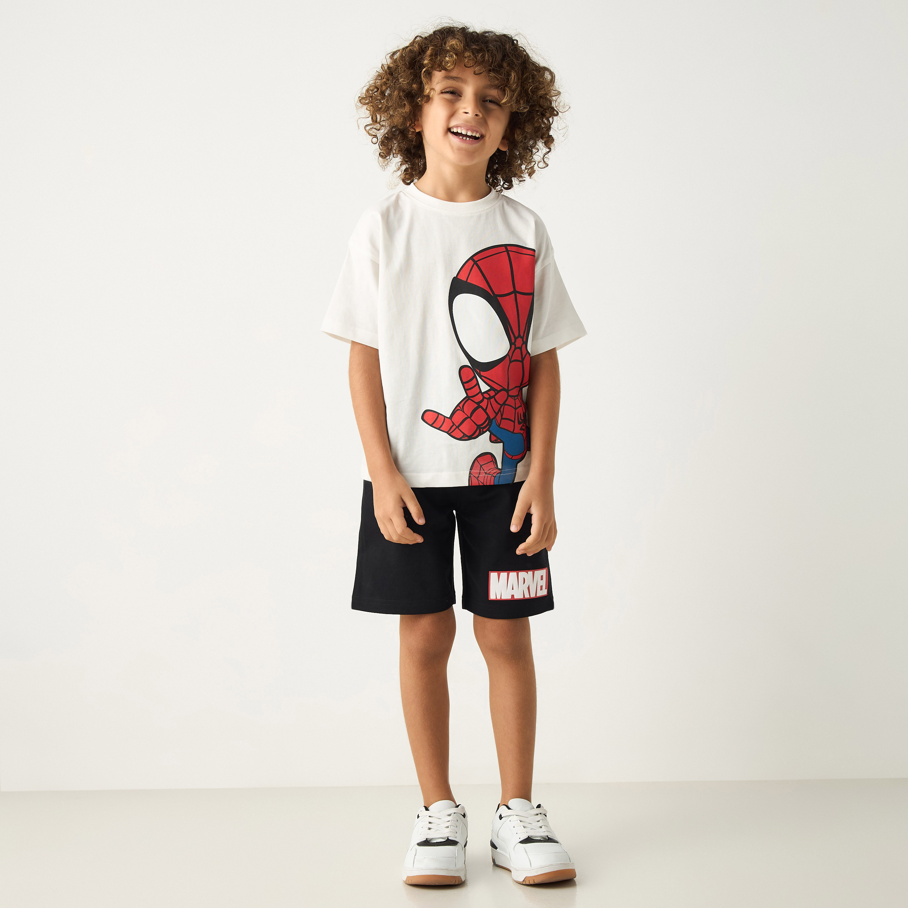 Spider-Man Print Crew Neck T-shirt and Elasticated Shorts Set-boys-clothing-setsandcoords-image-1