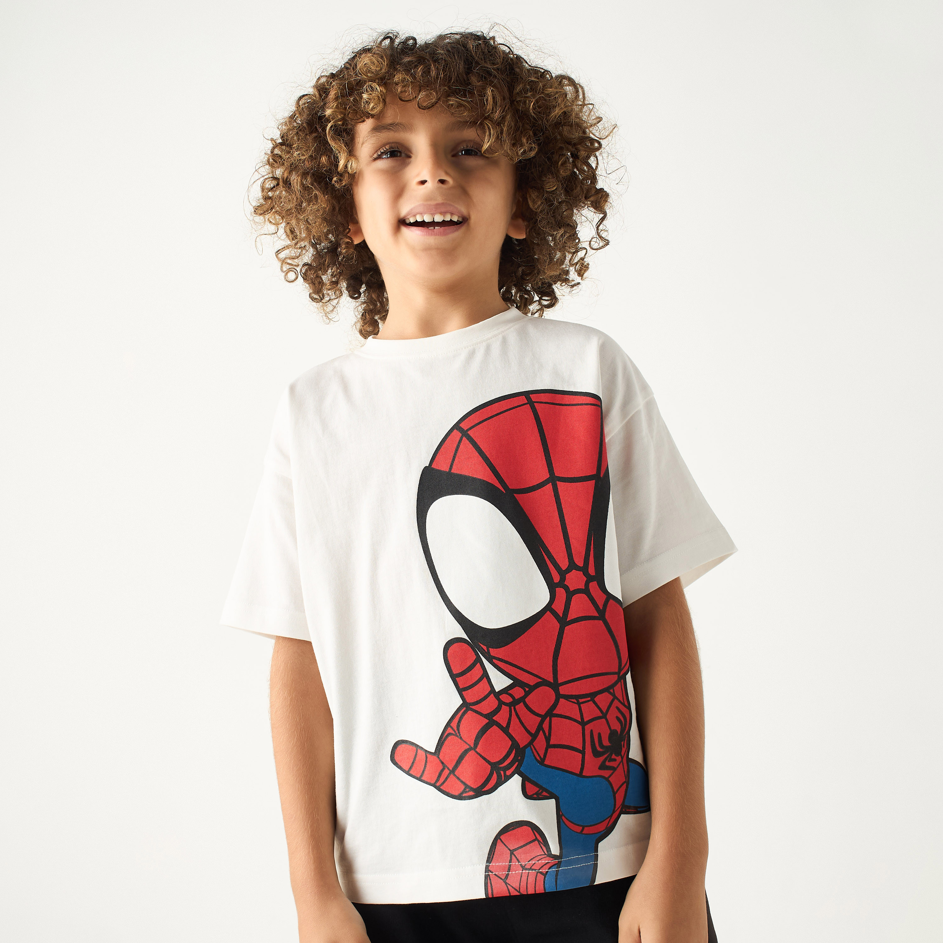 Spider-Man Print Crew Neck T-shirt and Elasticated Shorts Set-boys-clothing-setsandcoords-image-2
