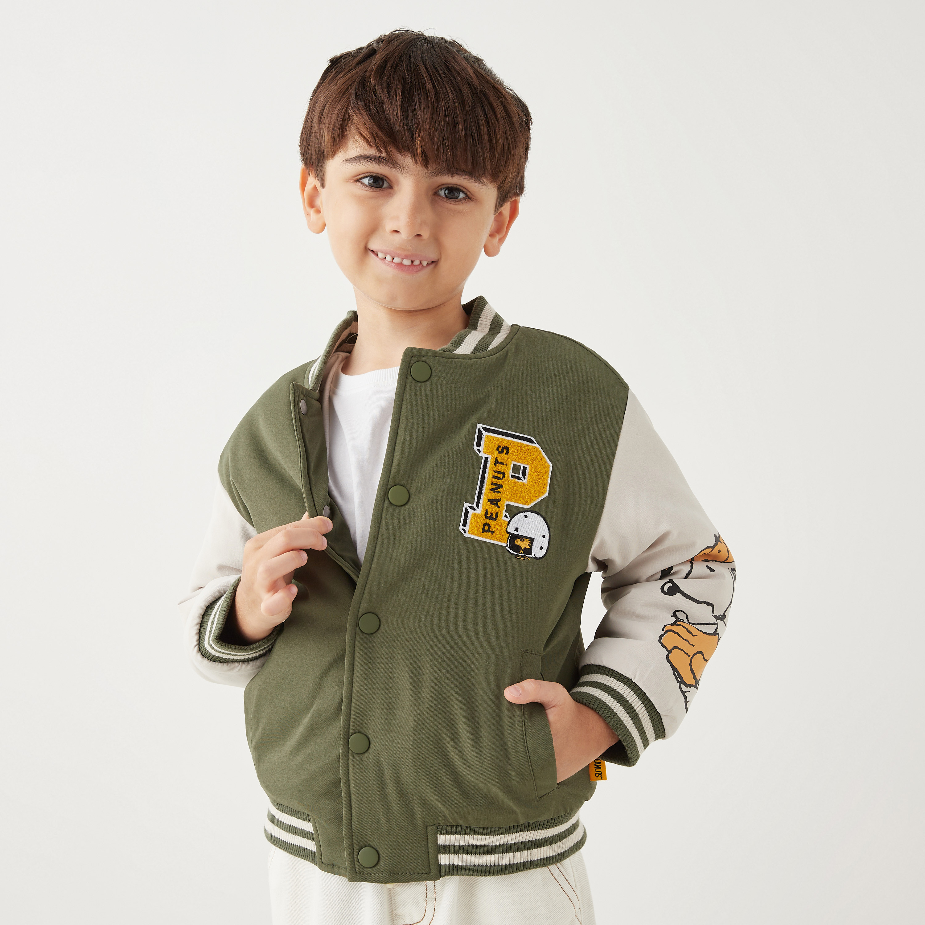 Snoopy Dog Print Button Through Jacket with Pockets-boys-clothing-jacketsandcoats-image-1
