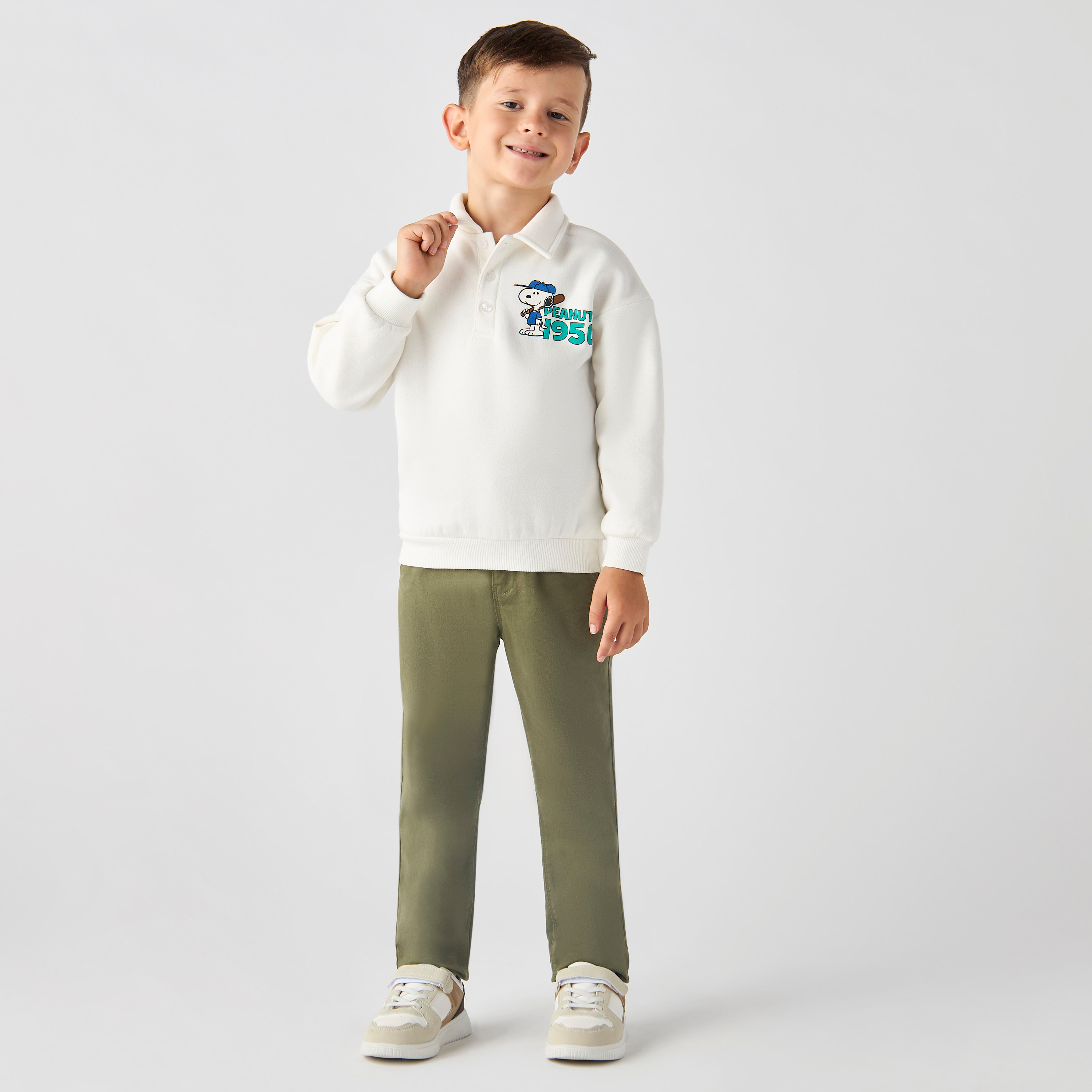 Peanut Print Collared Pullover with Long Sleeves-baby-boys-clothing-winterwear-sweatshirts-image-2