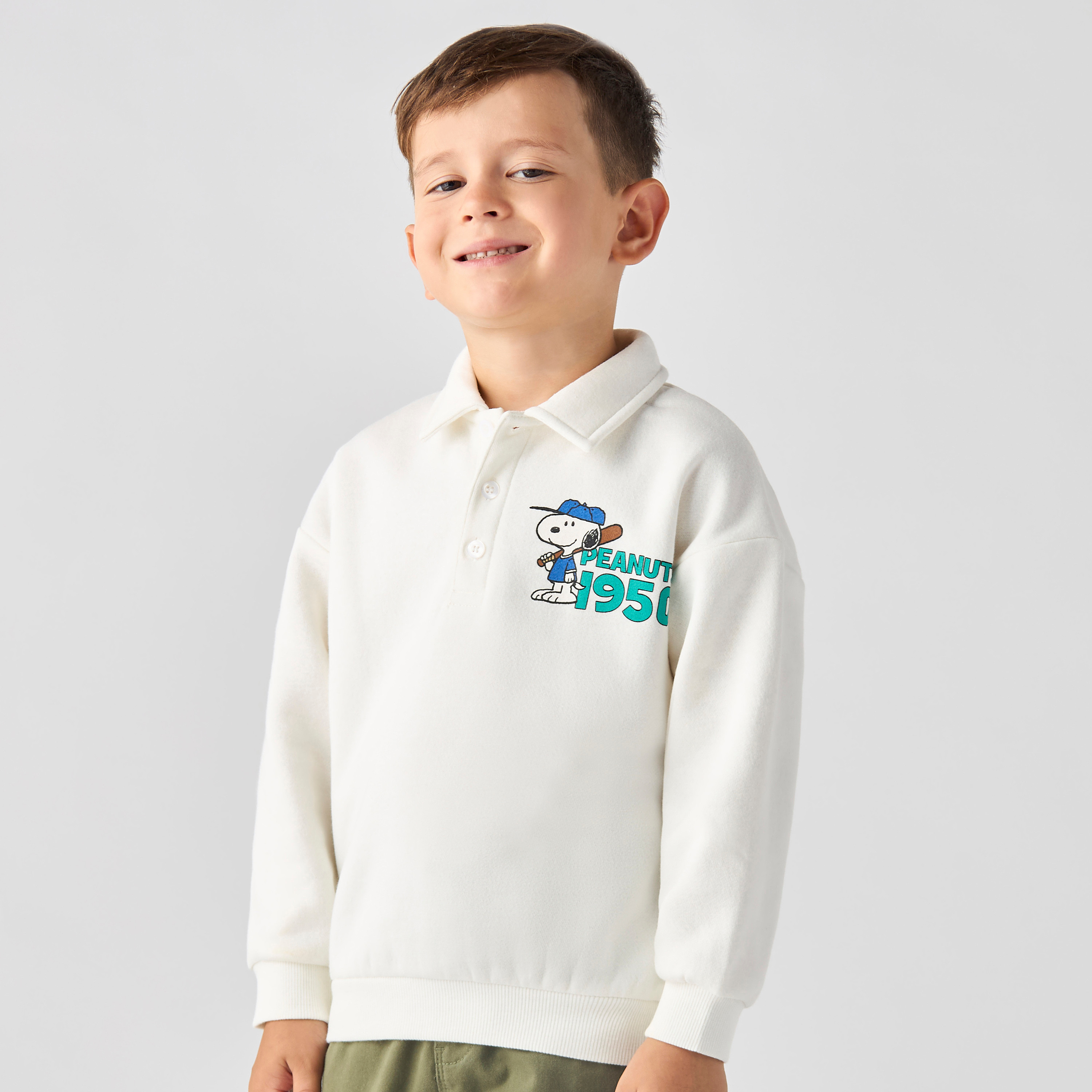 Peanut Print Collared Pullover with Long Sleeves-baby-boys-clothing-winterwear-sweatshirts-image-3