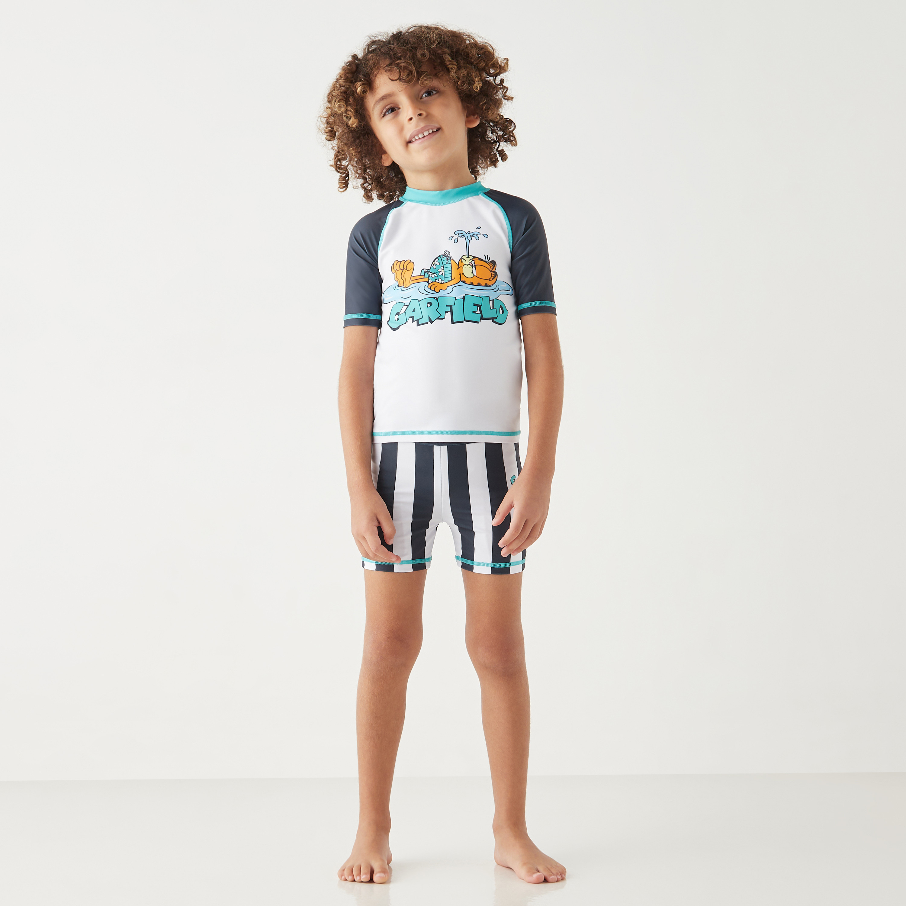 Buy Garfield Print Rashguard and Swim Shorts Set Online Mothercare Bahrain