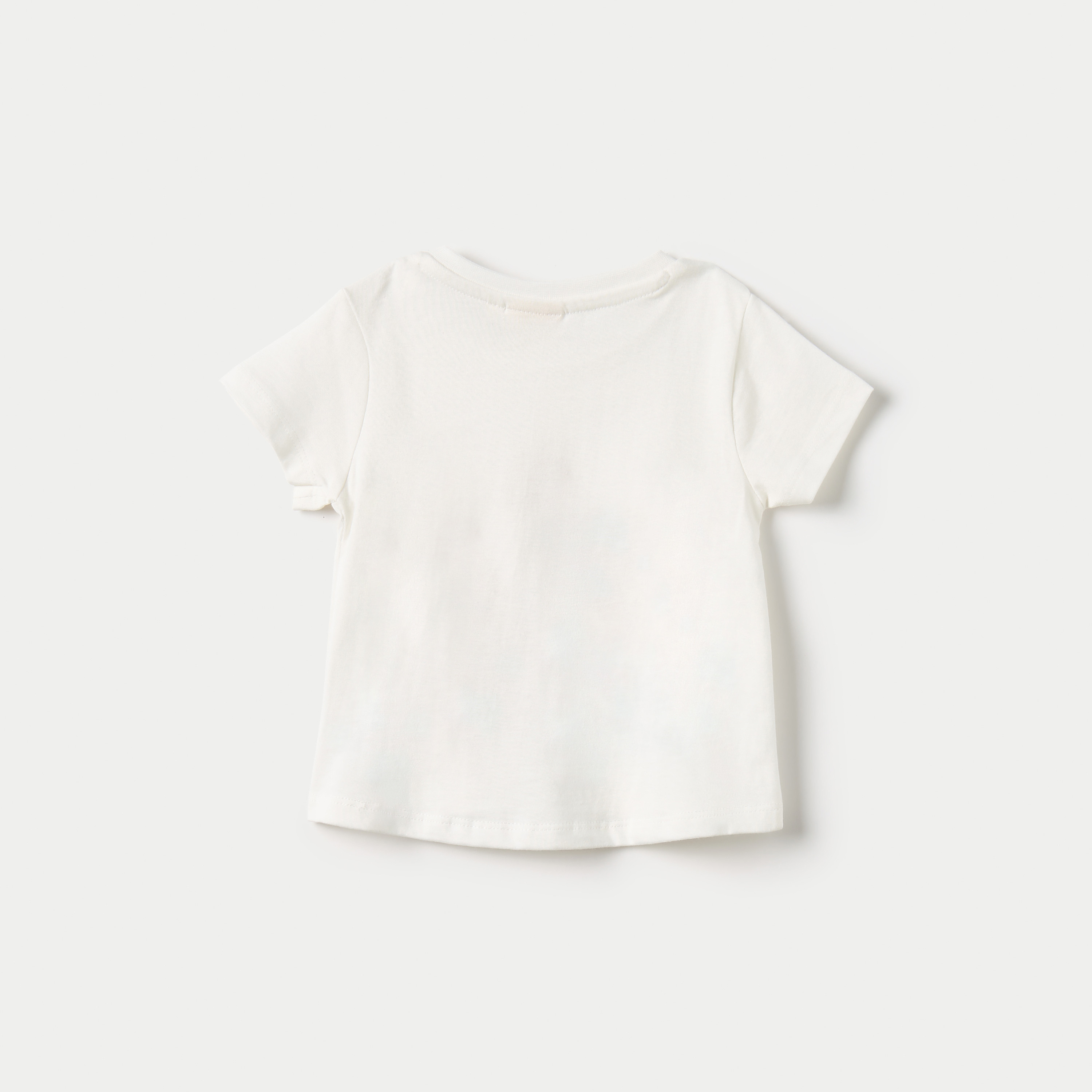 Juniors Foil Graphic Print T-shirt with Short Sleeves and Round Neck-baby-girls-clothing-tshirts-image-2