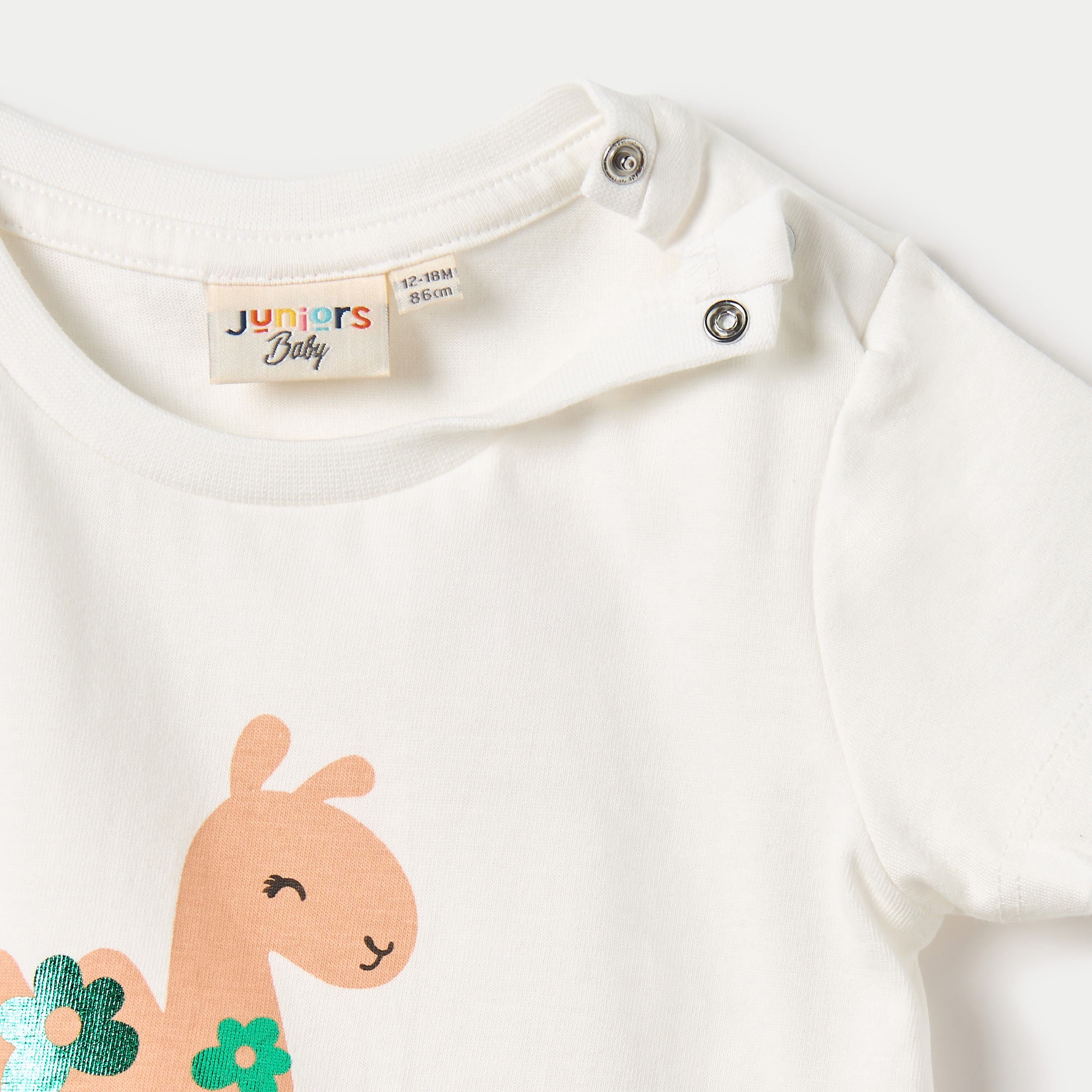 Juniors Foil Graphic Print T-shirt with Short Sleeves and Round Neck-baby-girls-clothing-tshirts-image-4