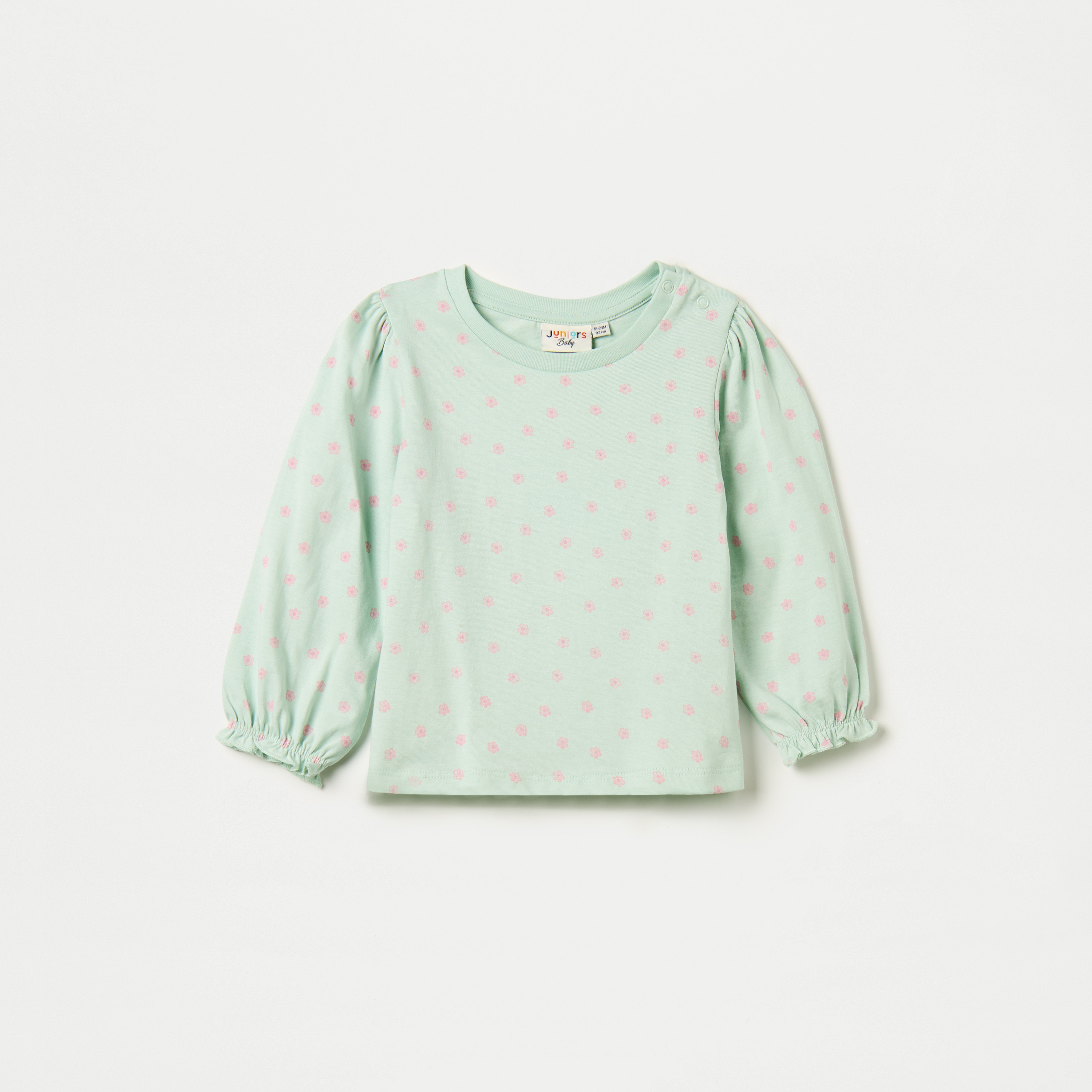 تيشيرت بياقة ضيّقة وأكمام منفوخة بطبعات زهرية من جونيورز-baby-girls-clothing-tshirts-image-1