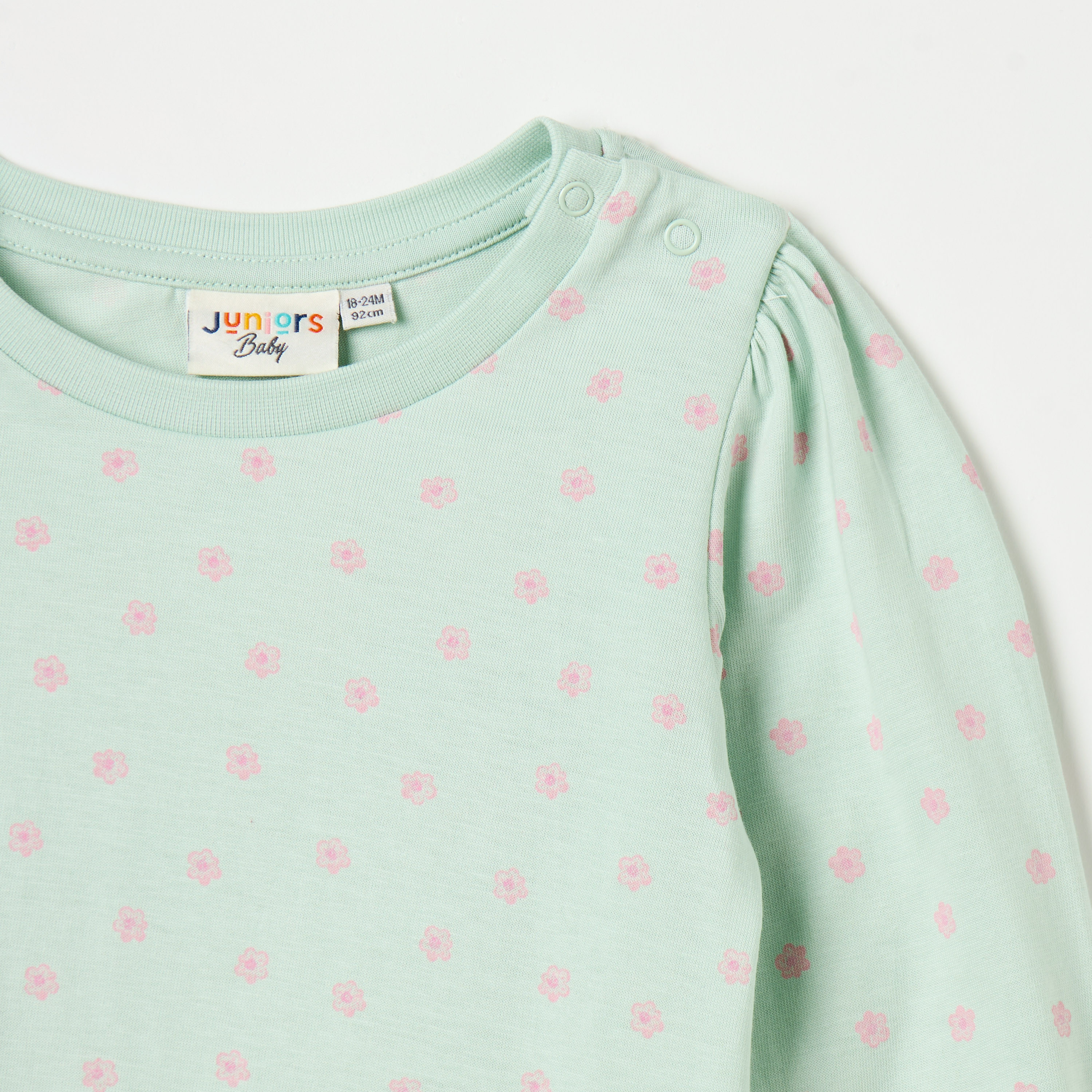 تيشيرت بياقة ضيّقة وأكمام منفوخة بطبعات زهرية من جونيورز-baby-girls-clothing-tshirts-image-3