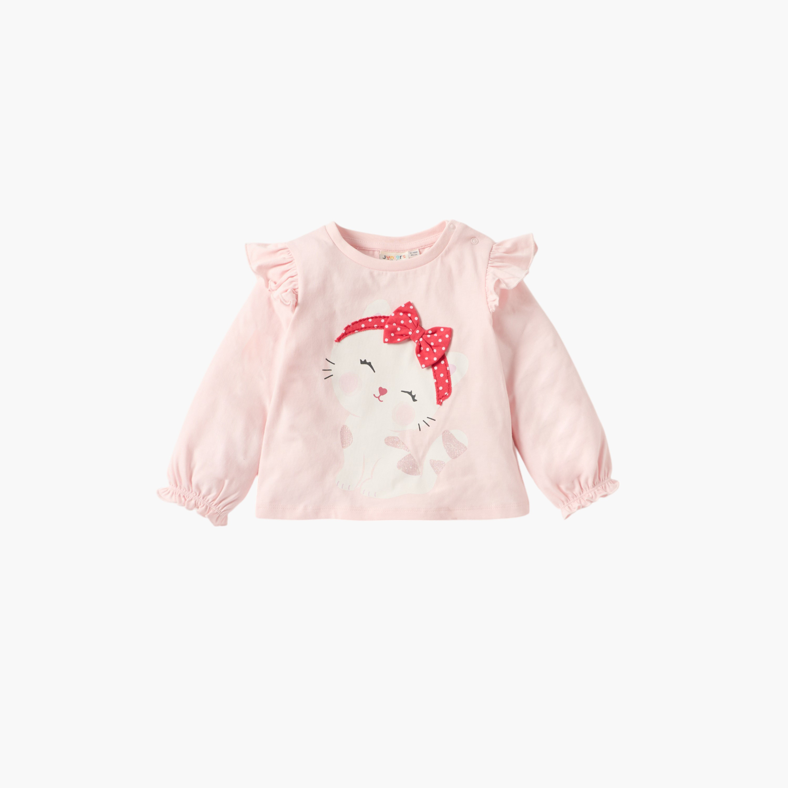 بلوزة بأكمام طويلة وطبعات من جونيورز - طقم من 3 قطع-baby-girls-clothing-tshirts-image-4
