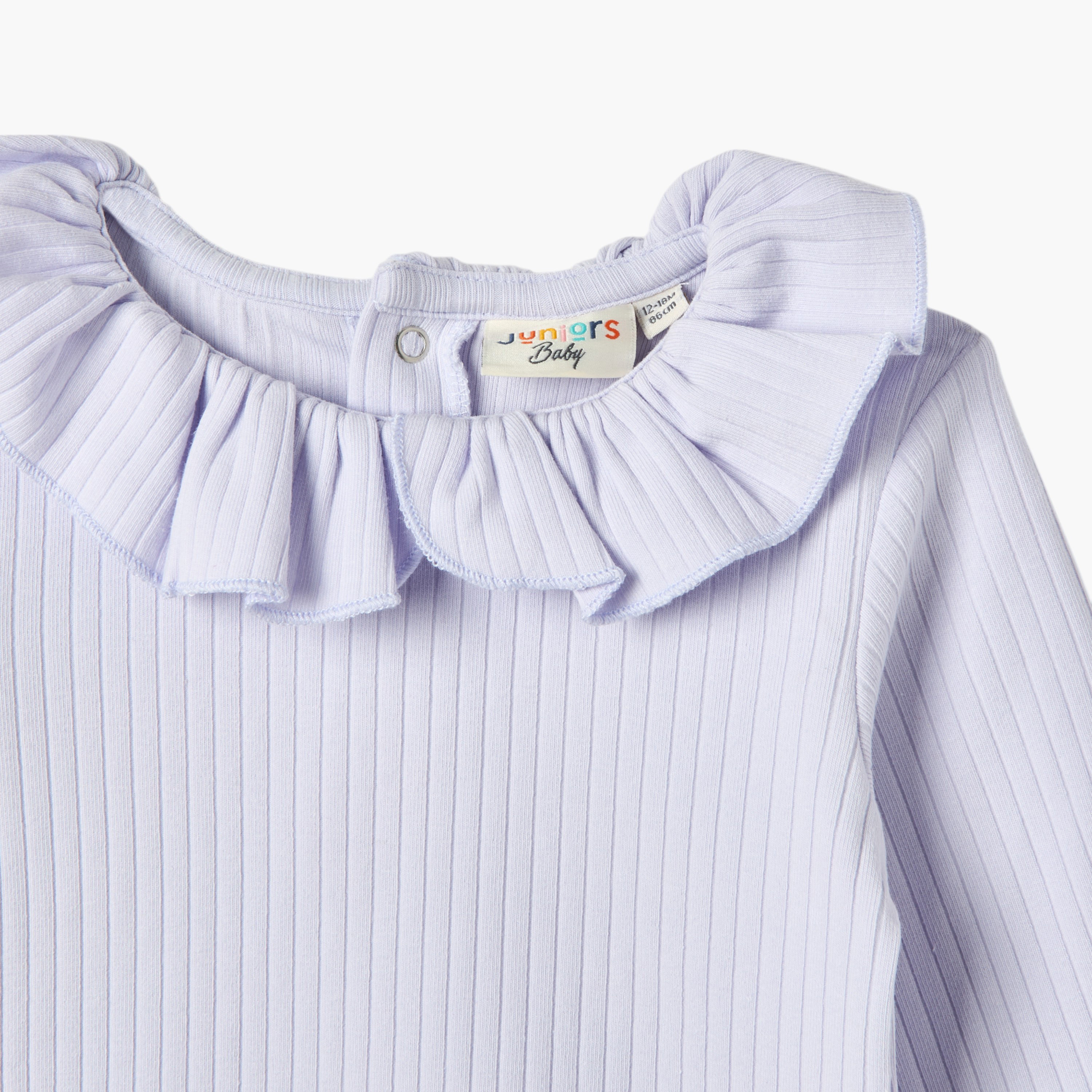 Juniors Ribbed T-shirt with Long Sleeves and Ruffle Detail-baby-girls-clothing-tshirts-image-3