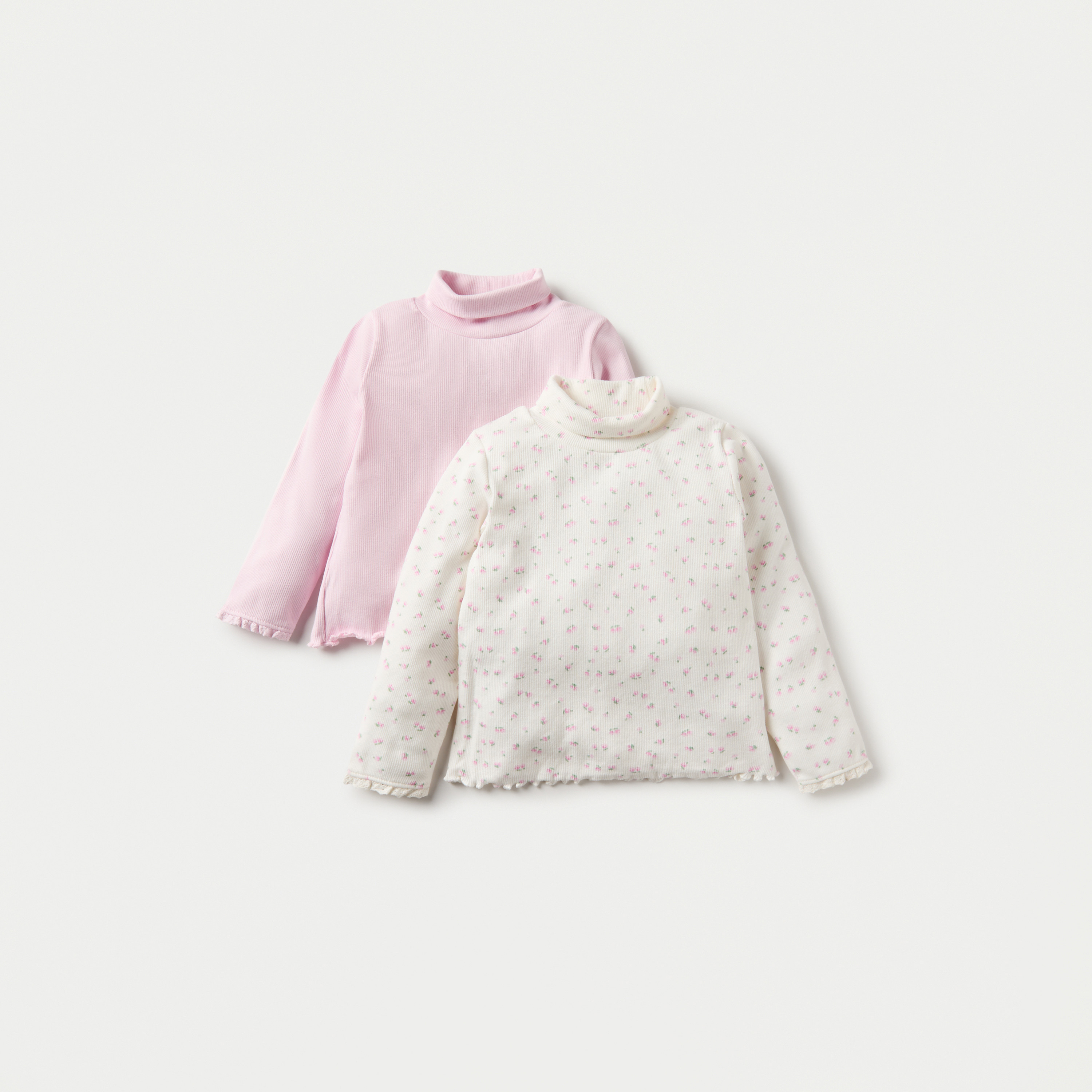 Juniors Ribbed Top with Turtle Neck and Long Sleeves - Set of 2-baby-girls-clothing-tshirts-image-1