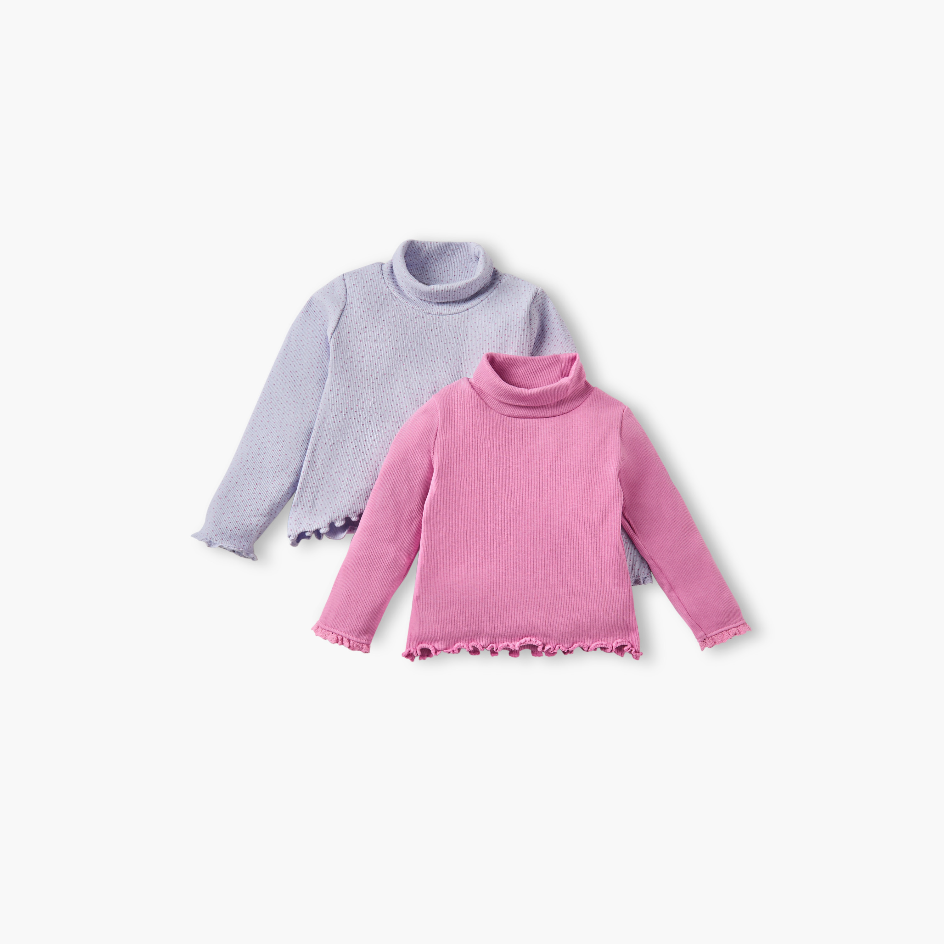 Juniors Ribbed Top with Turtle Neck and Long Sleeves - Set of 2-baby-girls-clothing-tshirts-image-1