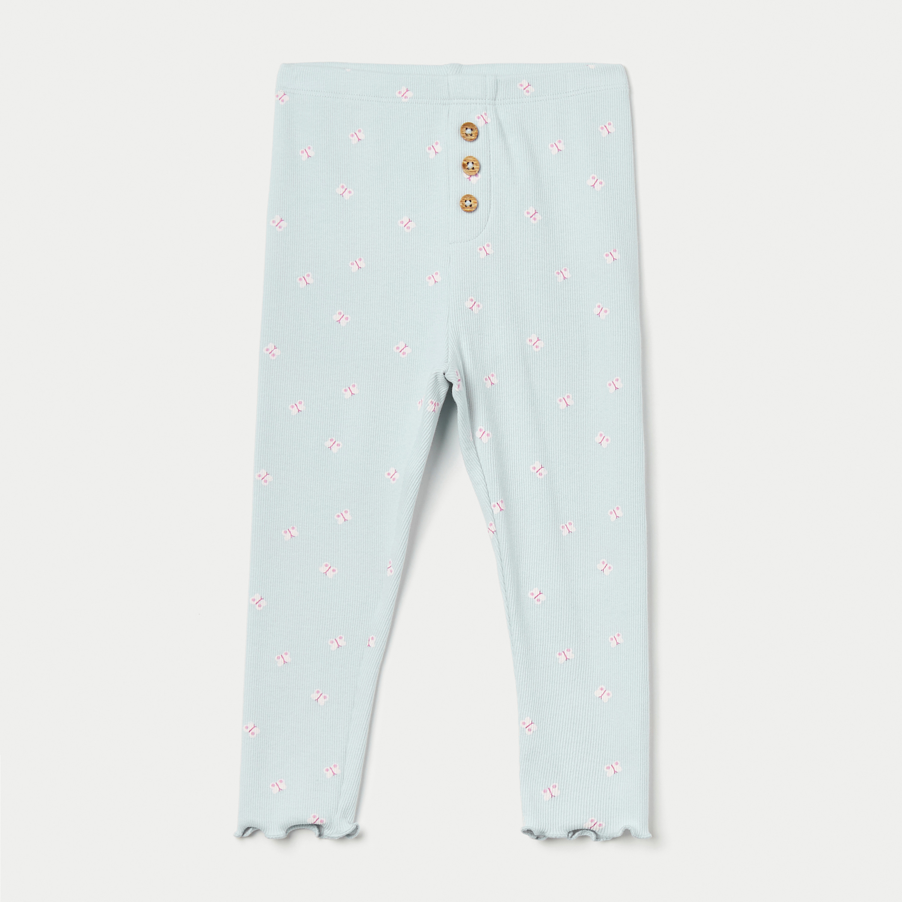 Juniors Butterfly Print Leggings with Button Detail and Lettuce Hem-baby-girls-clothing-bottoms-leggings-image-1
