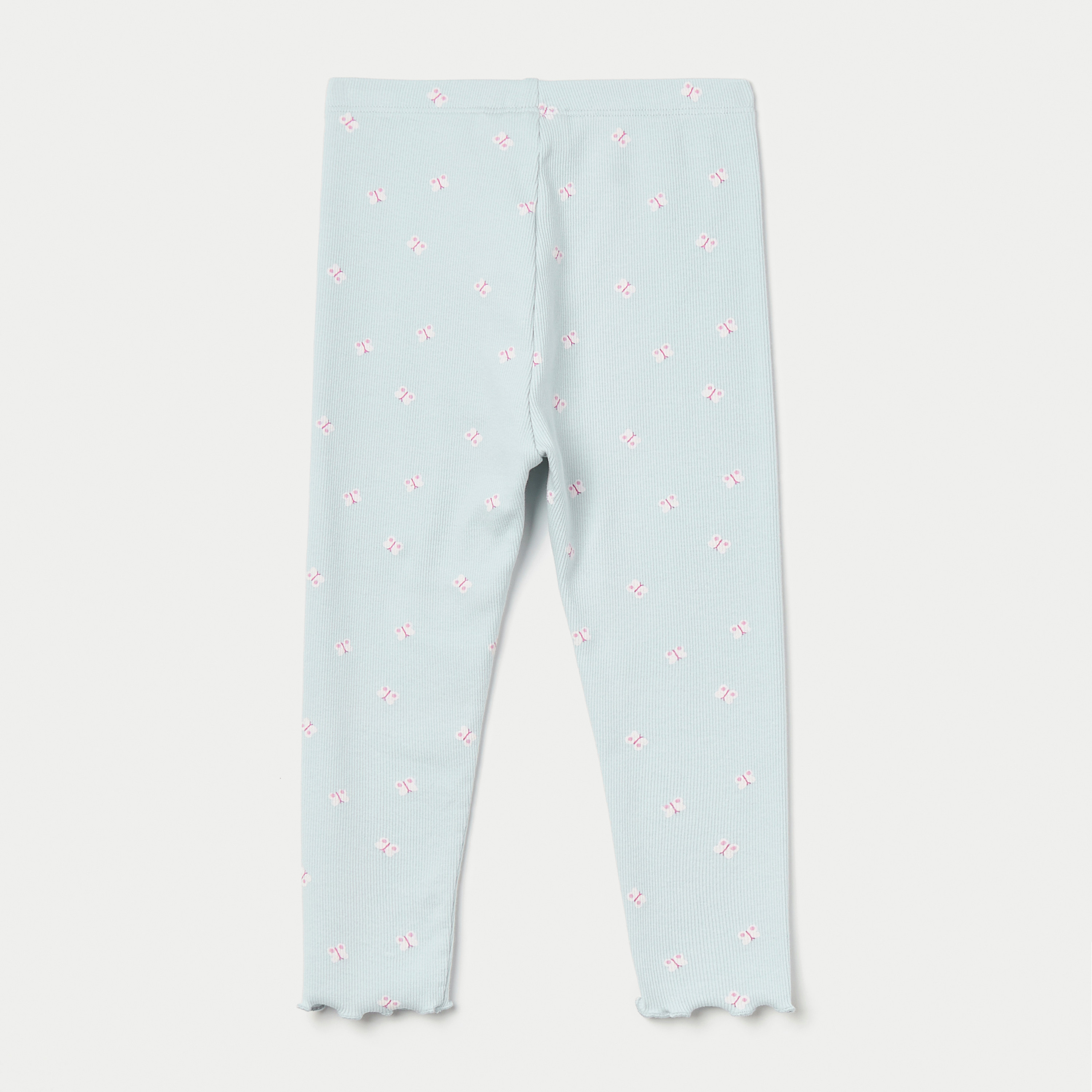 Juniors Butterfly Print Leggings with Button Detail and Lettuce Hem-baby-girls-clothing-bottoms-leggings-image-2