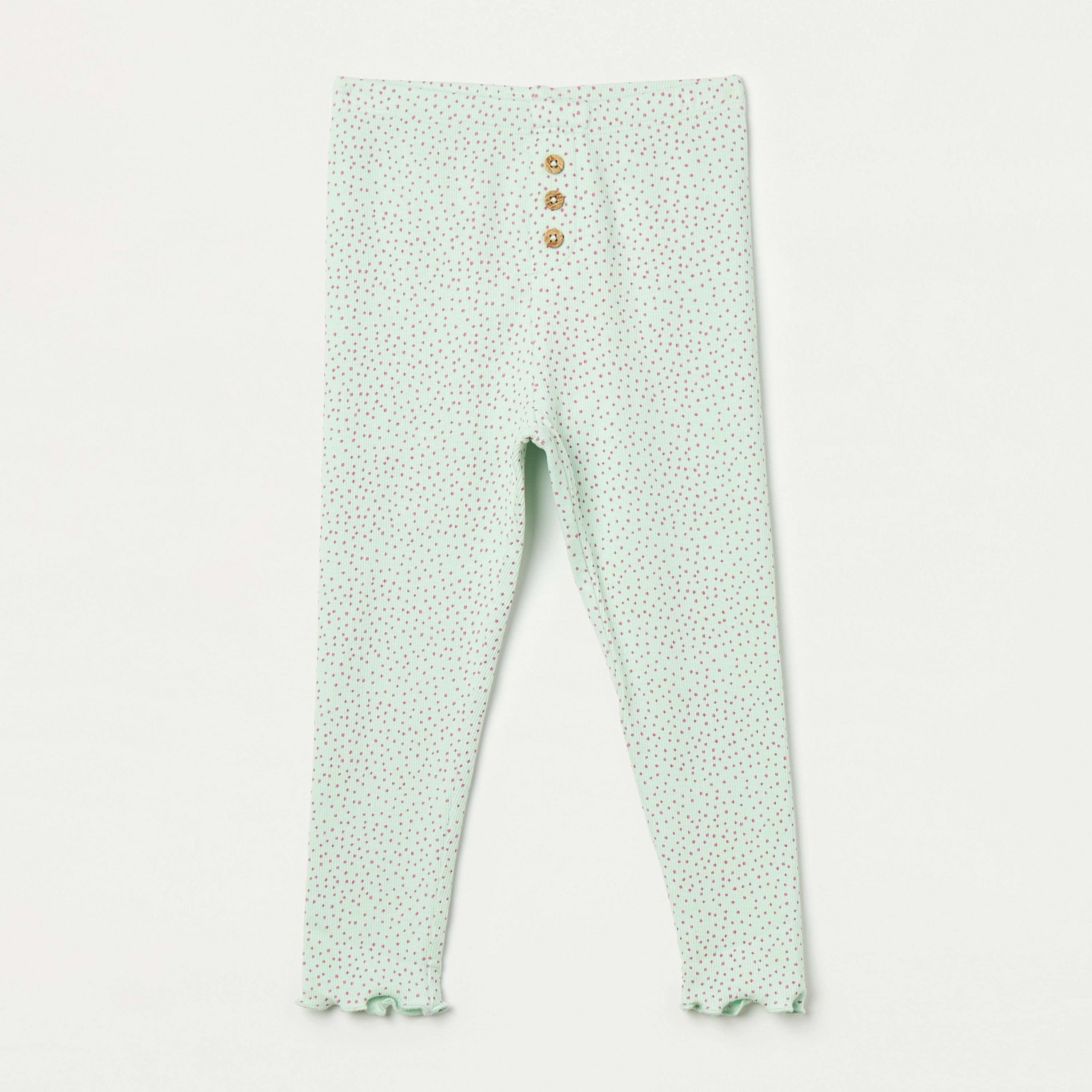 Juniors All-Over Dot Print Leggings with Button Accent and Lettuce Hem-baby-girls-clothing-bottoms-leggings-image-1