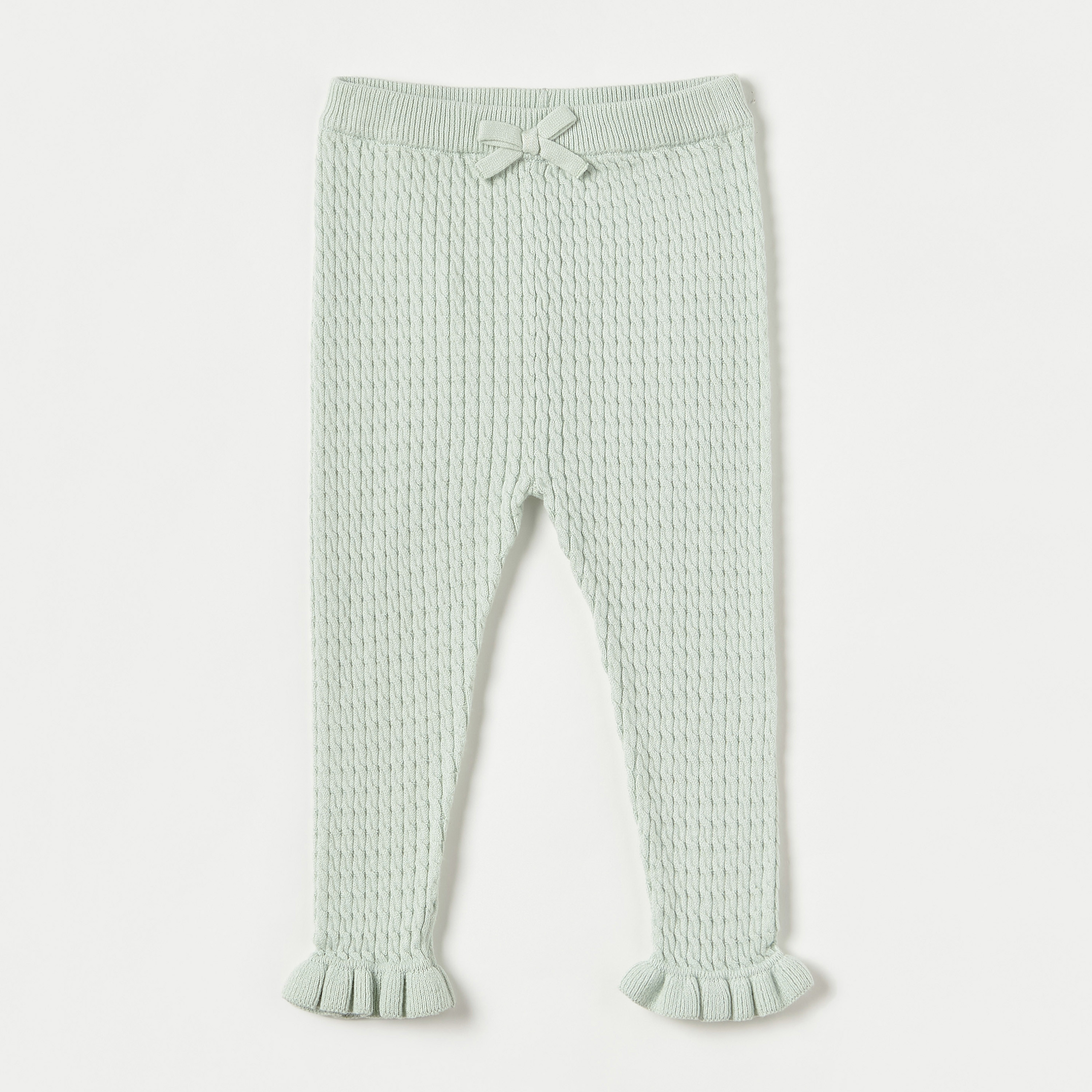 Juniors Textured Leggings with Ruffled Hem and Elasticated Waistband-baby-girls-clothing-bottoms-leggings-image-1
