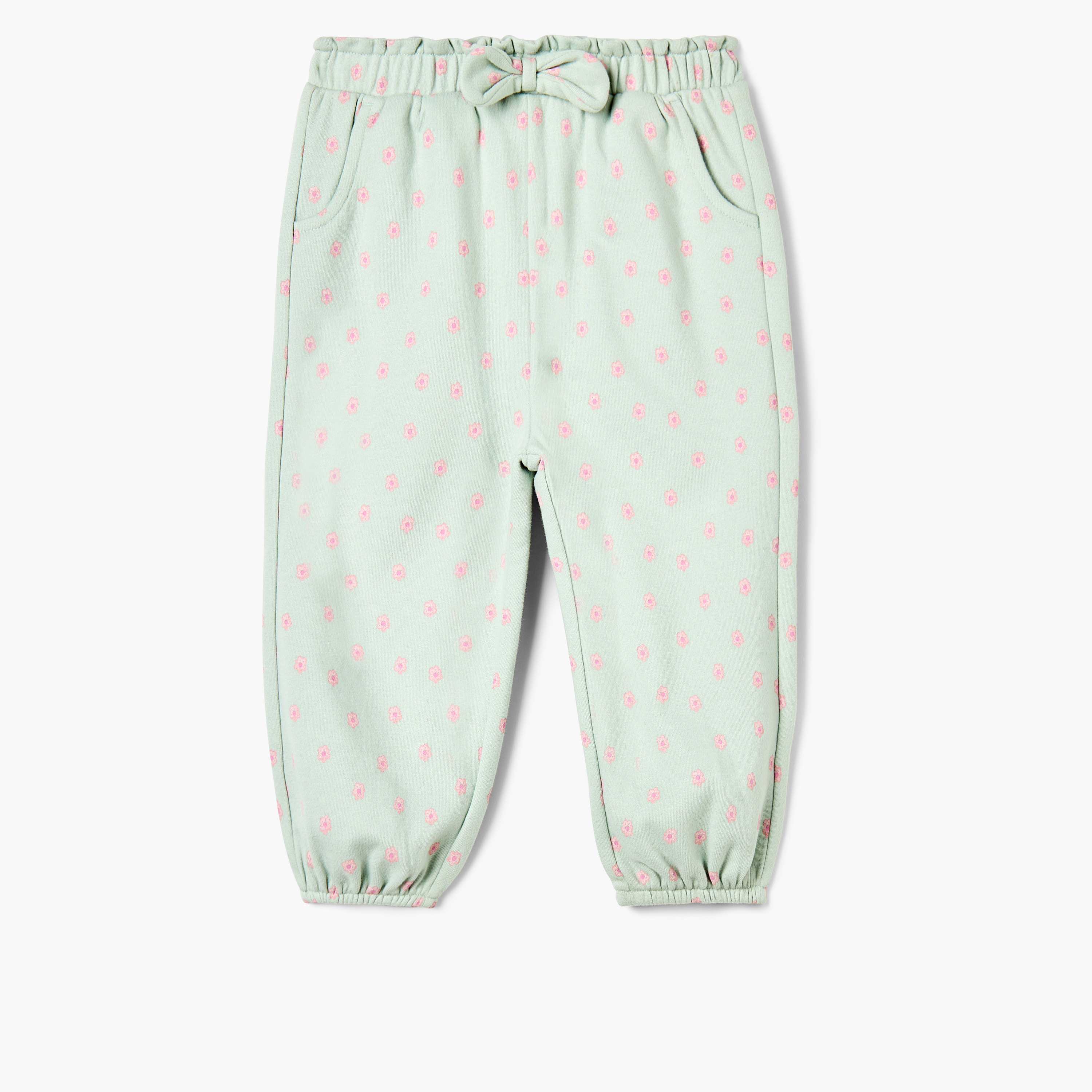Juniors All-Over Floral Print Joggers with Bow Accent and Elasticated Waistband-baby-girls-clothing-bottoms-joggersandtrackpants-image-1