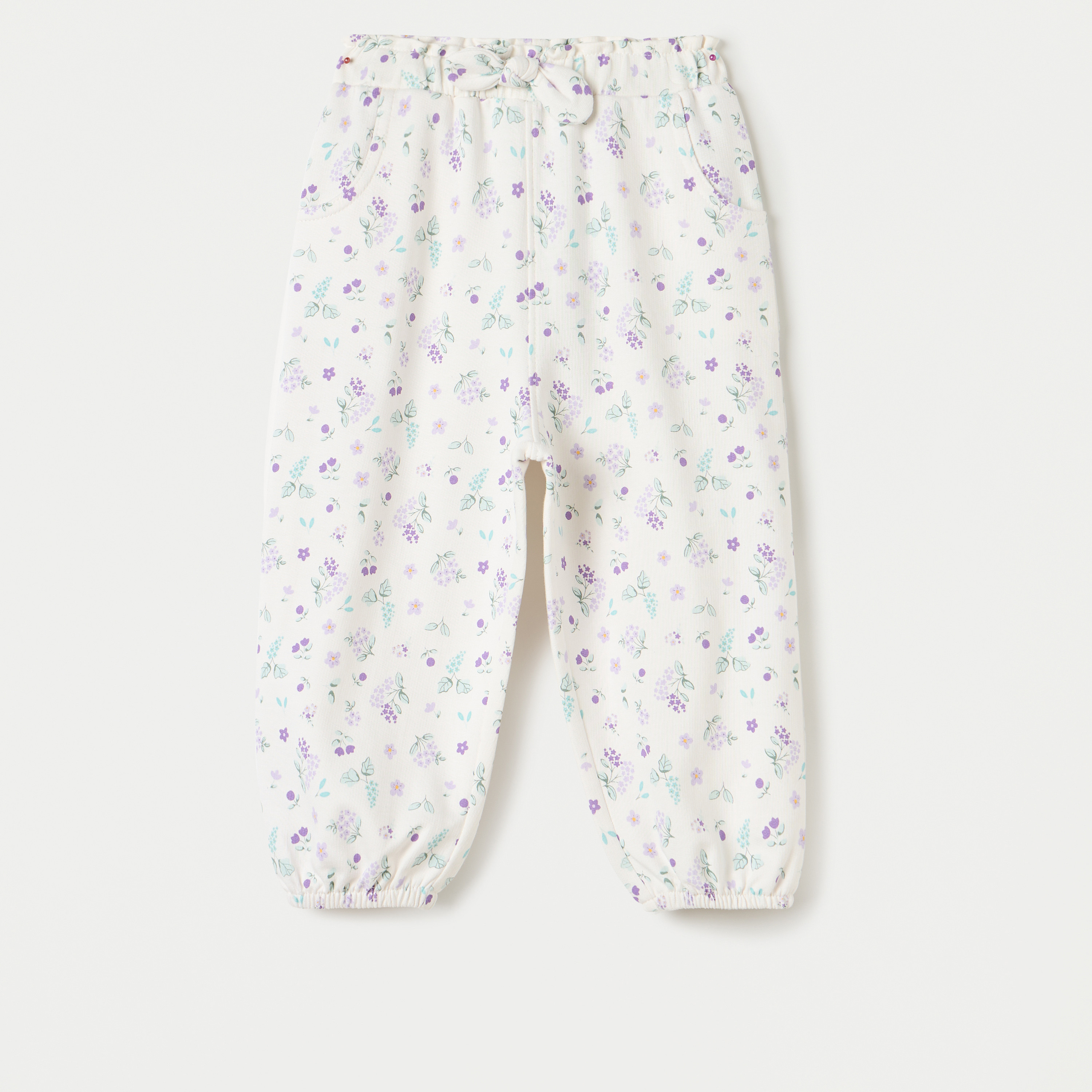 Juniors Floral Print Joggers with Elasticated Waist and Pockets-baby-girls-clothing-bottoms-joggersandtrackpants-image-1