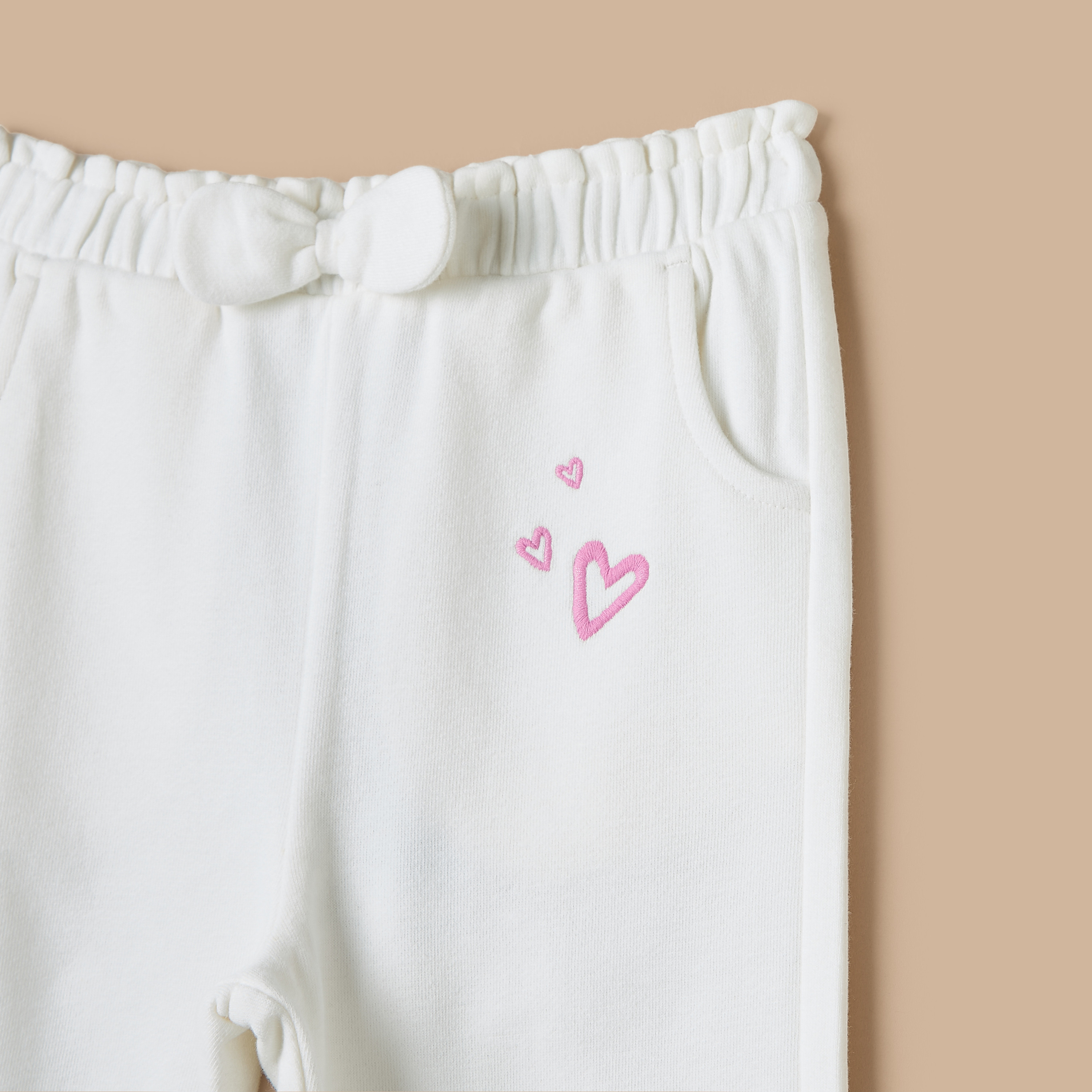 Juniors Heart Embroidered Joggers with Bow Detail and Pockets-baby-girls-clothing-bottoms-joggersandtrackpants-image-3