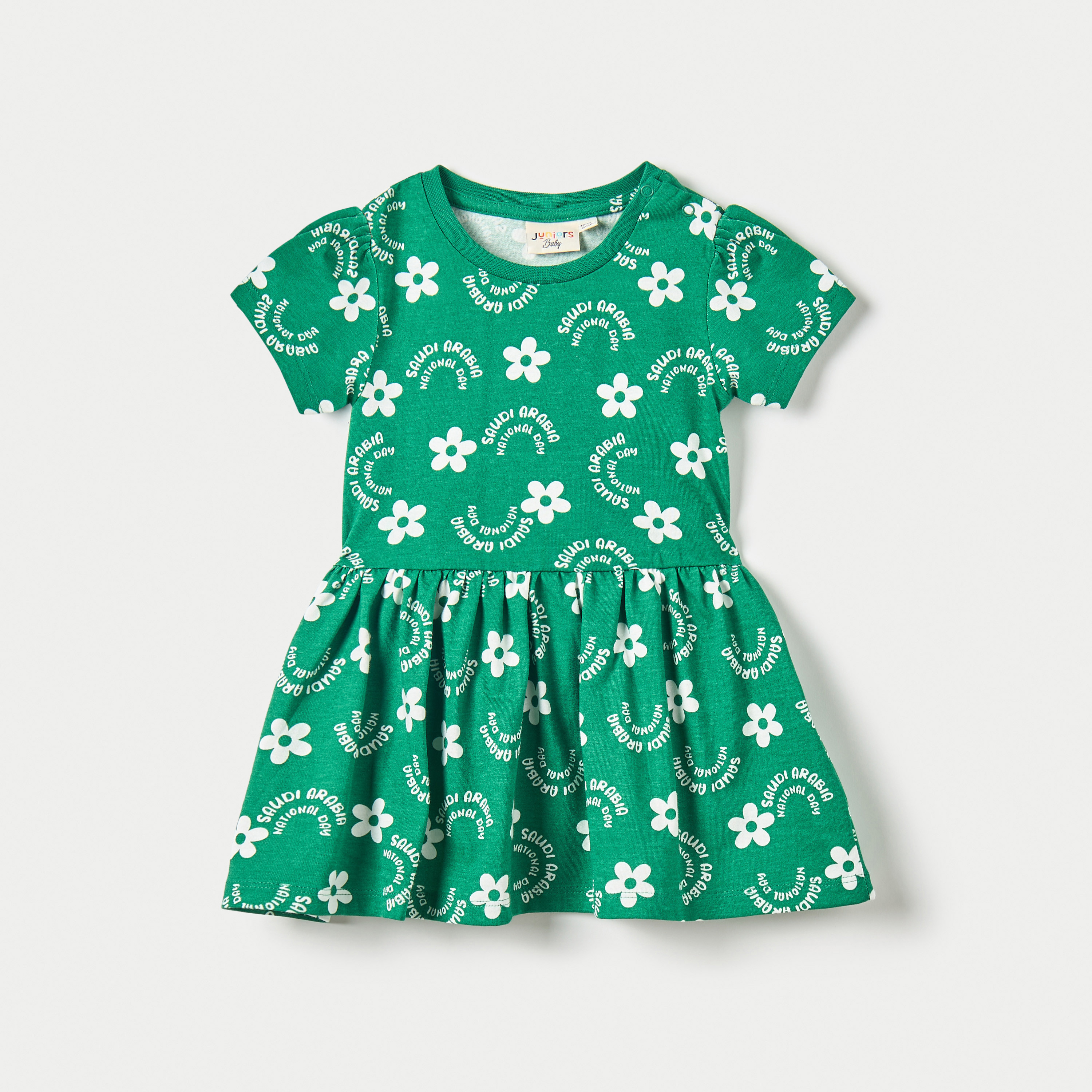 Juniors All-Over Saudi Arabia National Day Print Dress with Short Sleeves-baby-girls-clothing-dressesandjumpsuits-image-1