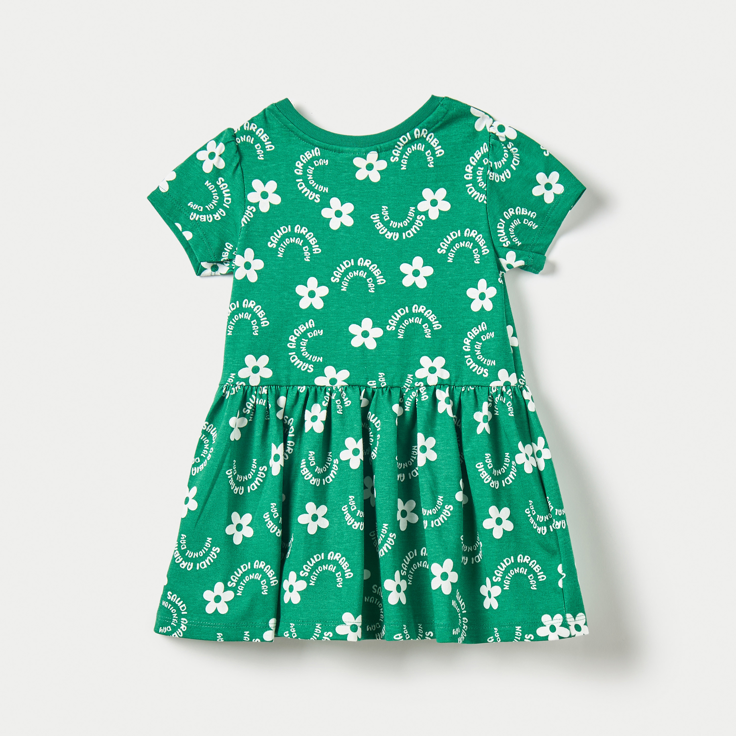 Juniors All-Over Saudi Arabia National Day Print Dress with Short Sleeves-baby-girls-clothing-dressesandjumpsuits-image-2