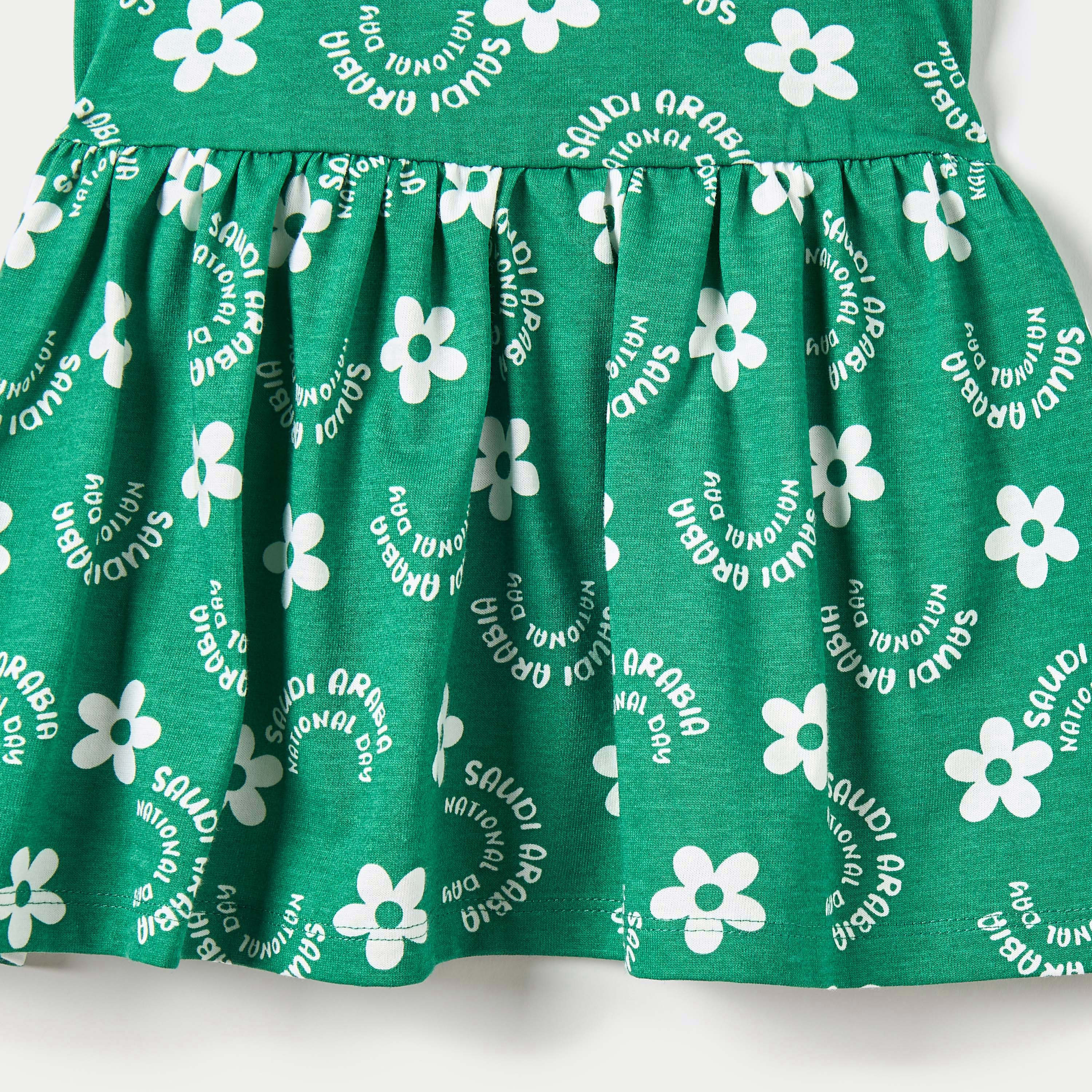 Juniors All-Over Saudi Arabia National Day Print Dress with Short Sleeves-baby-girls-clothing-dressesandjumpsuits-image-3