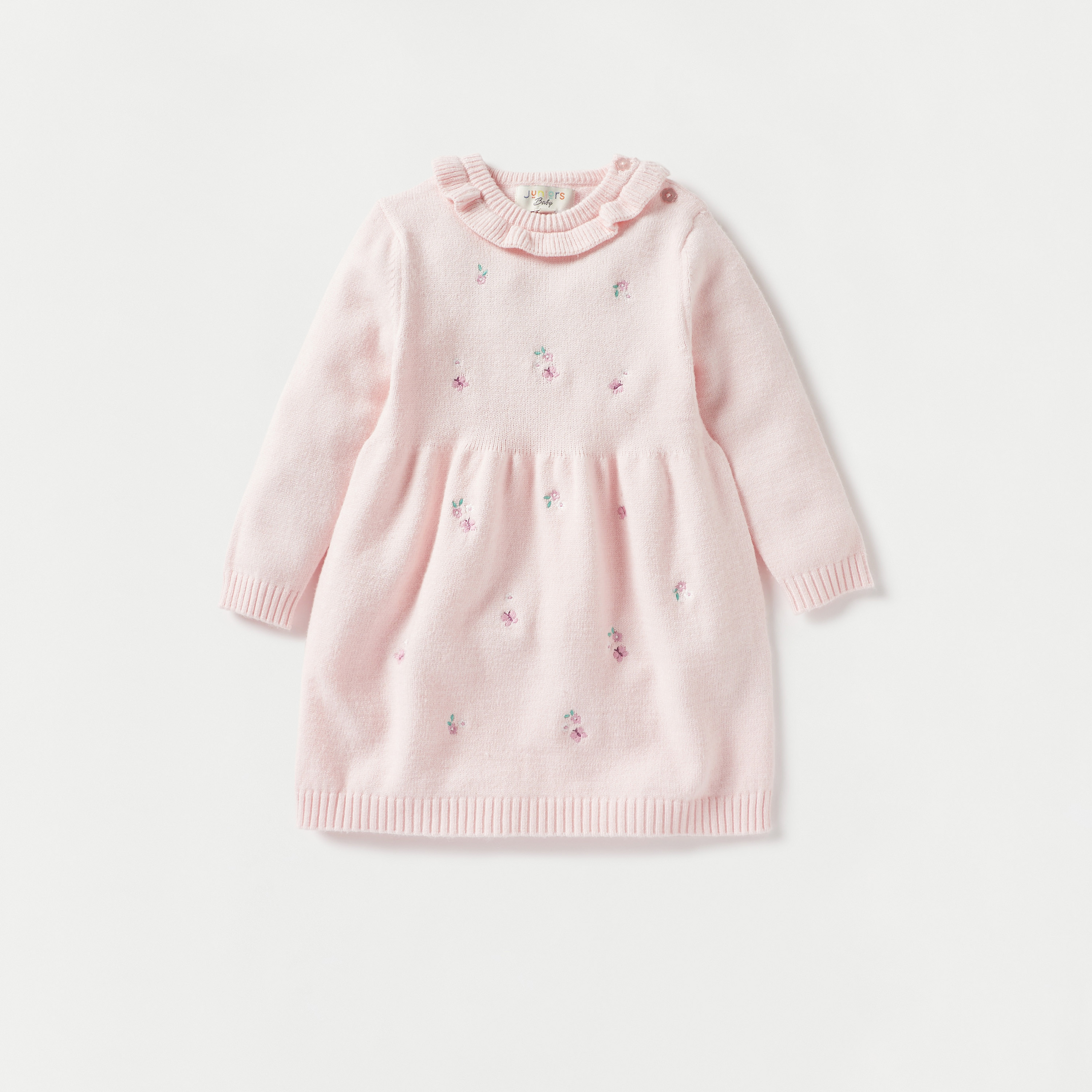 فستان كنزة بتطريز زهري مع جوارب من جونيورز-baby-girls-clothing-winterwear-dresses-image-2