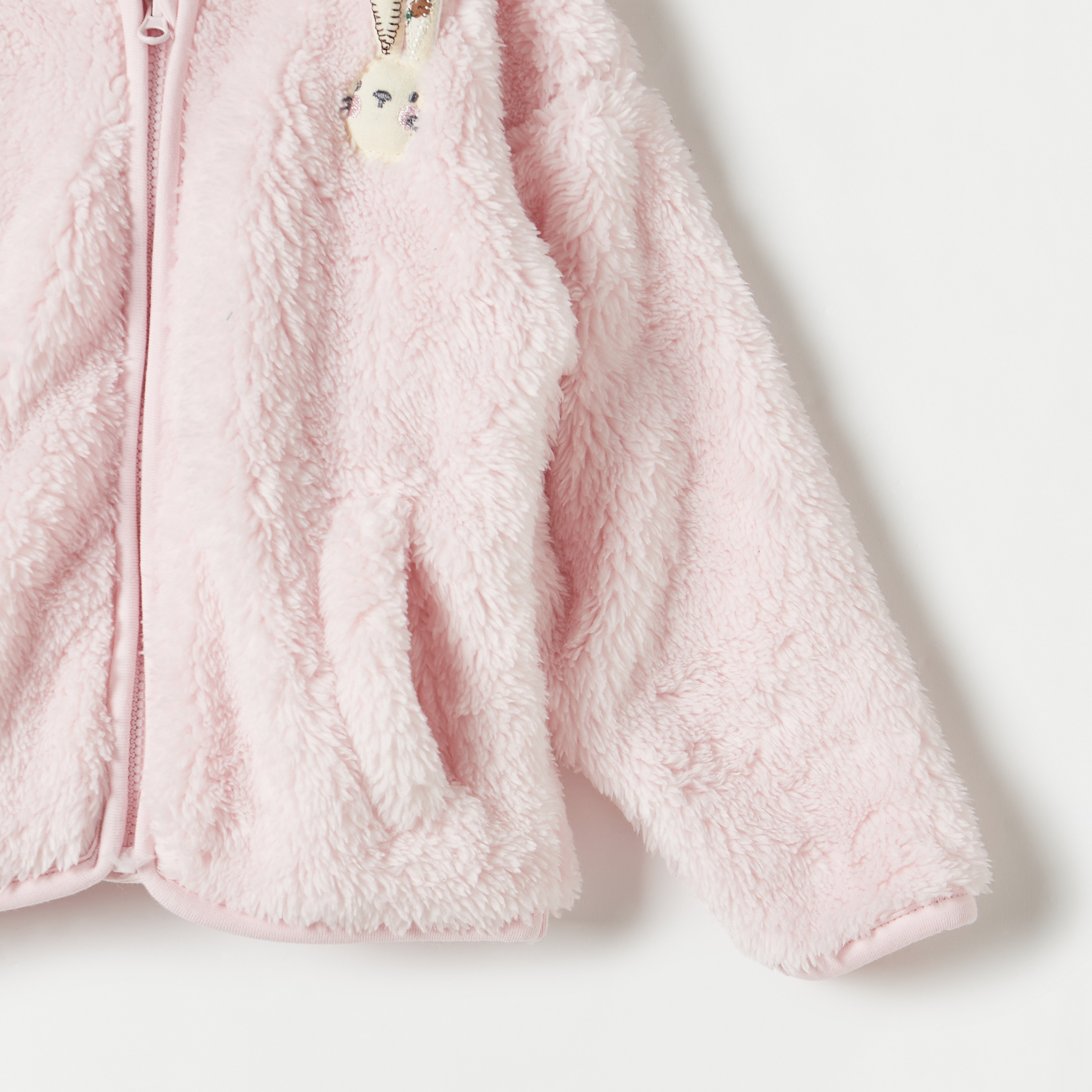 Juniors Bunny Applique Hooded Pullover with Long Sleeves and Zip Closure-baby-girls-clothing-winterwear-jacketsandcoats-image-3