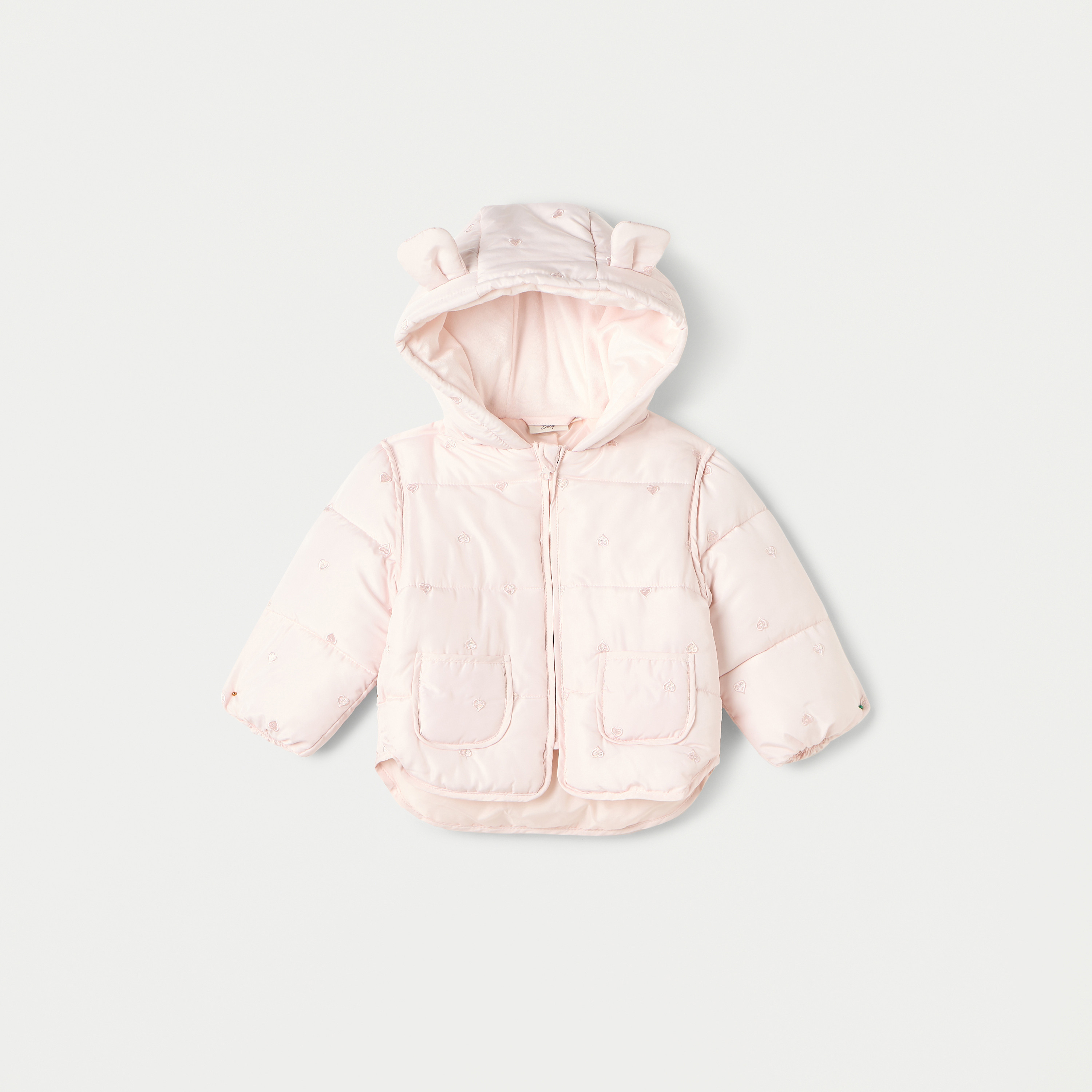 Juniors Heart Embroidered Hooded Jacket with Long Sleeves-baby-girls-clothing-winterwear-jacketsandcoats-image-1