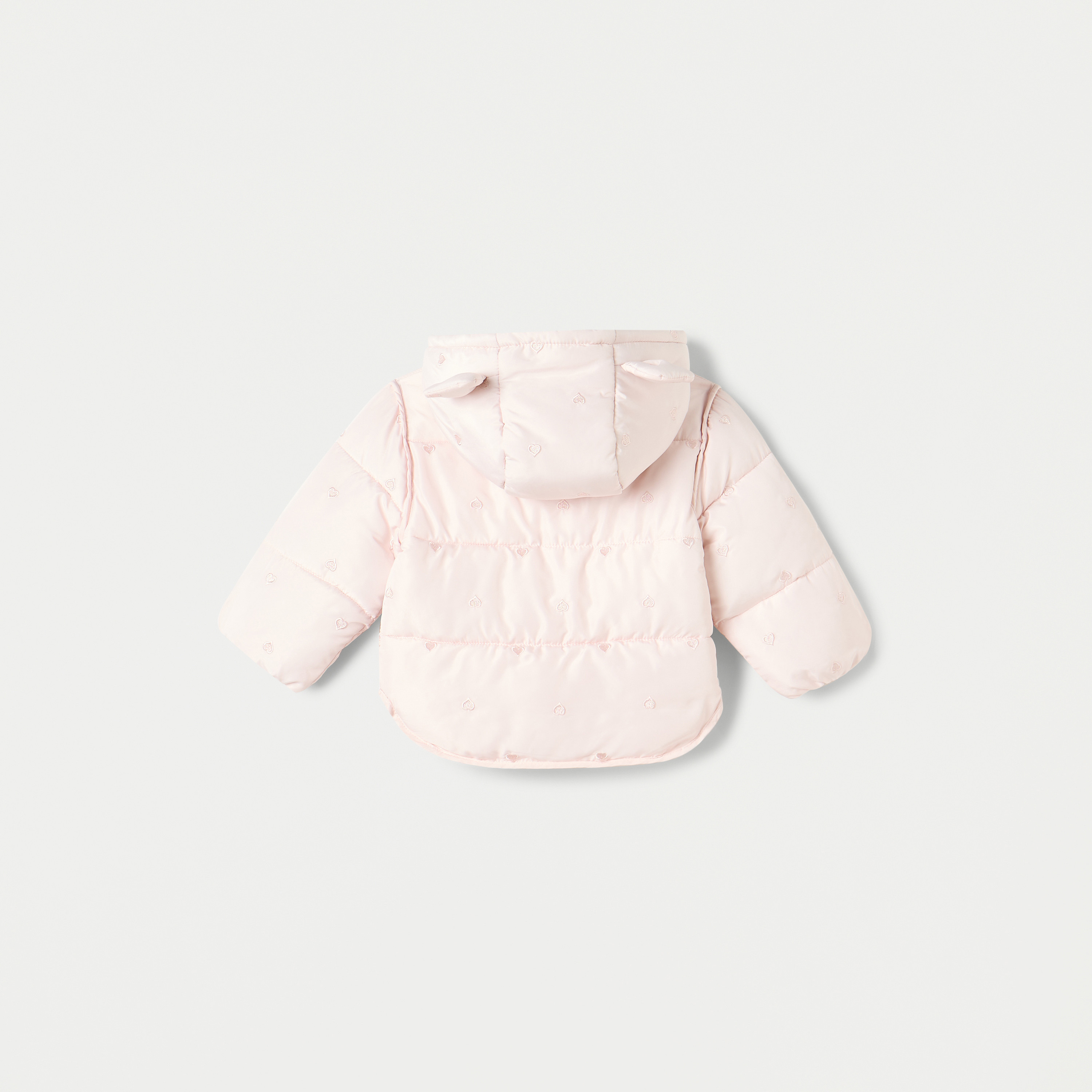 Juniors Heart Embroidered Hooded Jacket with Long Sleeves-baby-girls-clothing-winterwear-jacketsandcoats-image-2