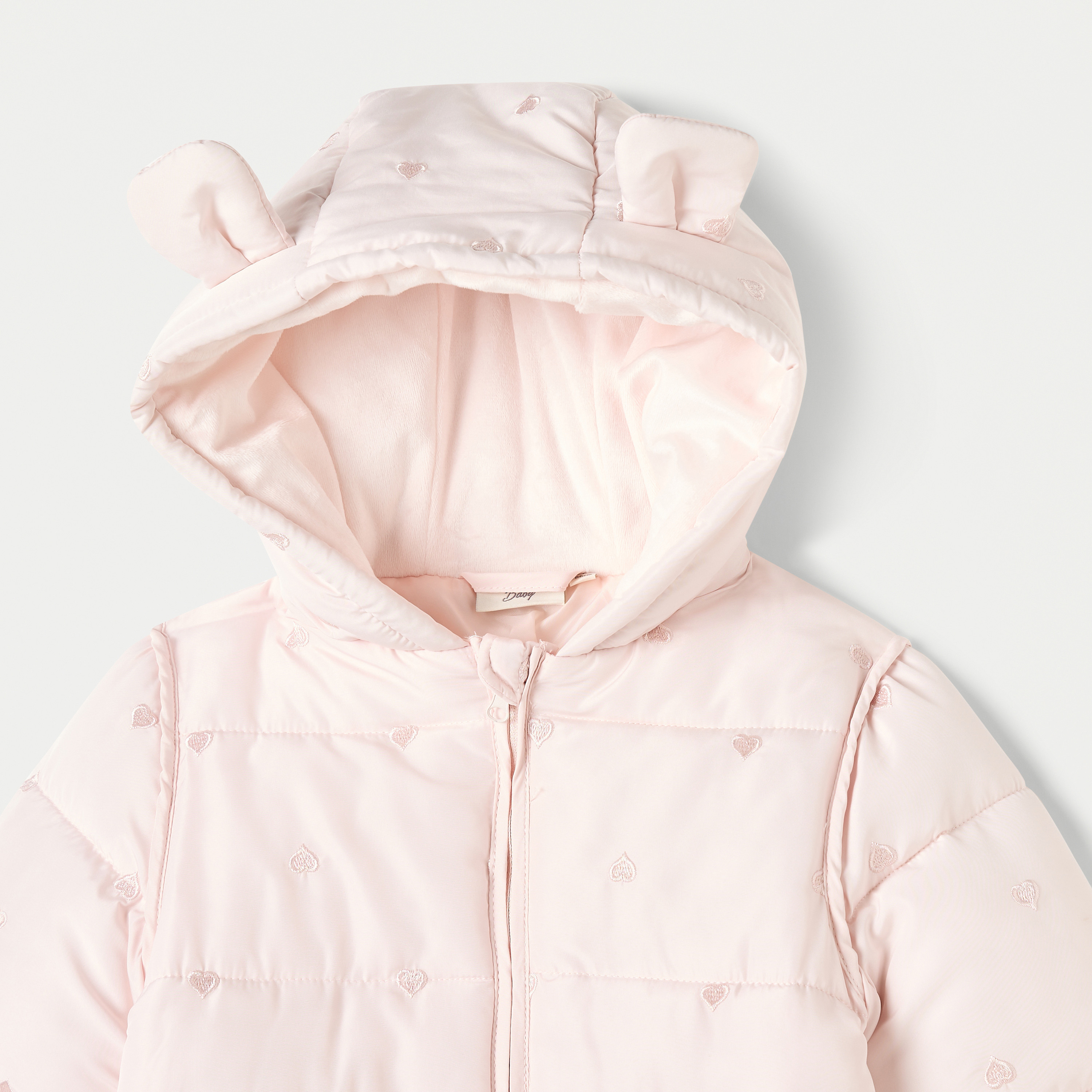 Juniors Heart Embroidered Hooded Jacket with Long Sleeves-baby-girls-clothing-winterwear-jacketsandcoats-image-3